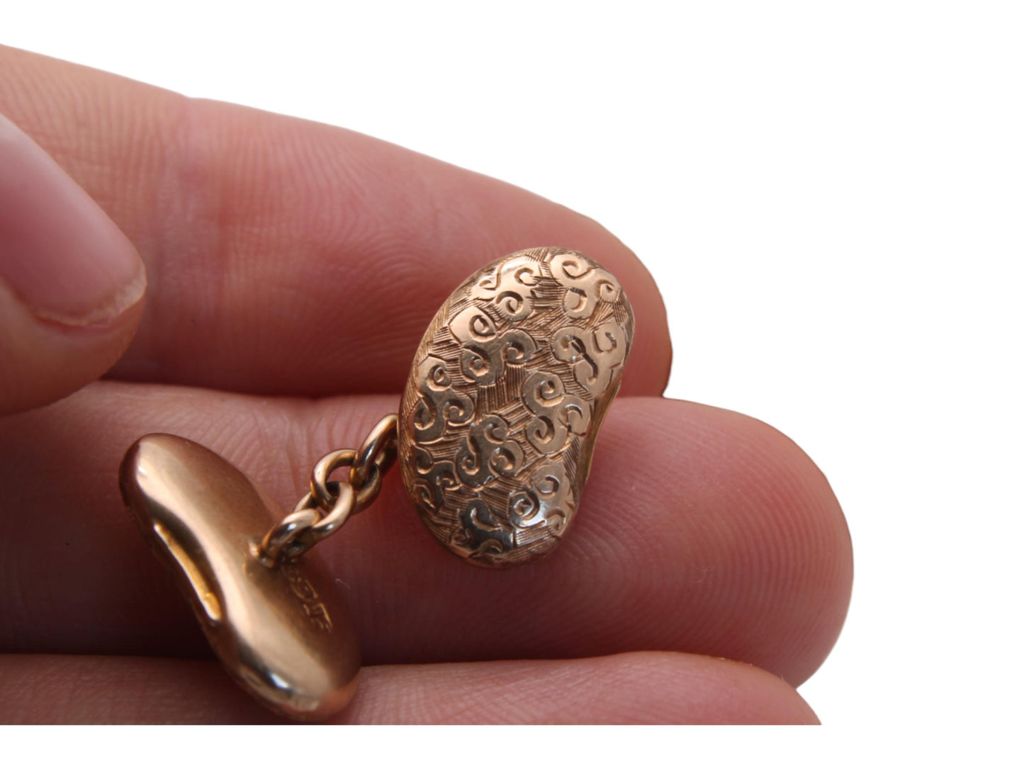 Antique 15ct Gold Chased Lucky Kidney Bean Cufflinks