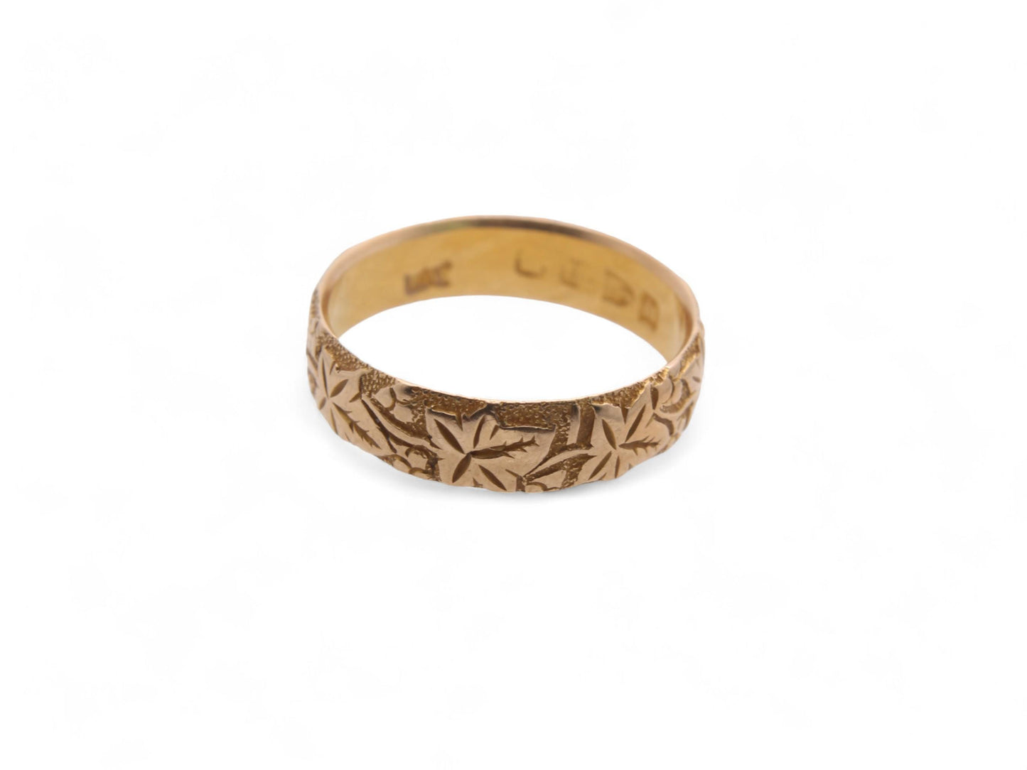 Antique Victorian Chased Ivy 18ct Gold Ring, 1895