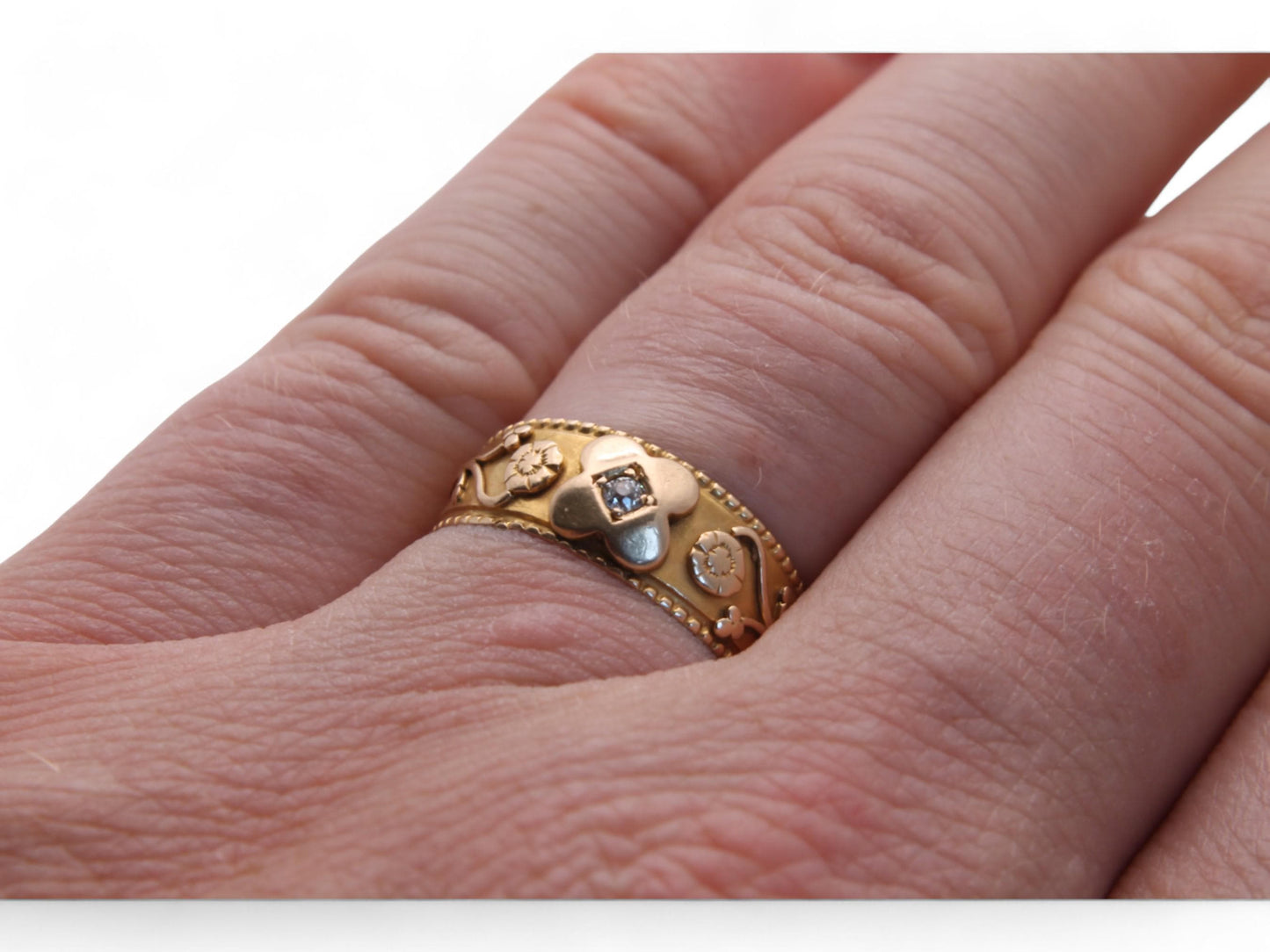 Antique 18ct Gold Diamond Flower Ring, 1894