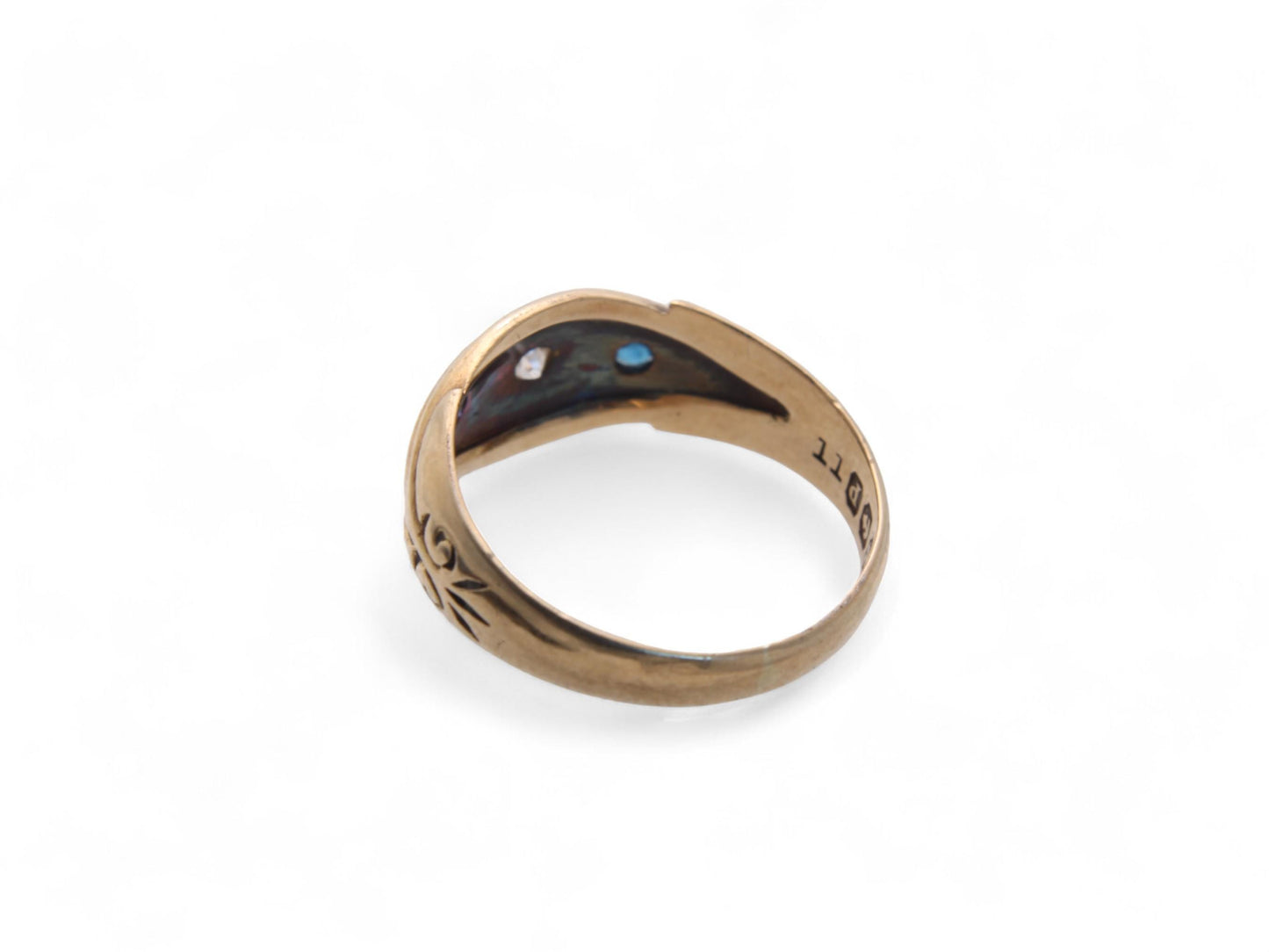 Antique 18ct Gold, Diamond & Sapphire Gypsy Ring, 1914