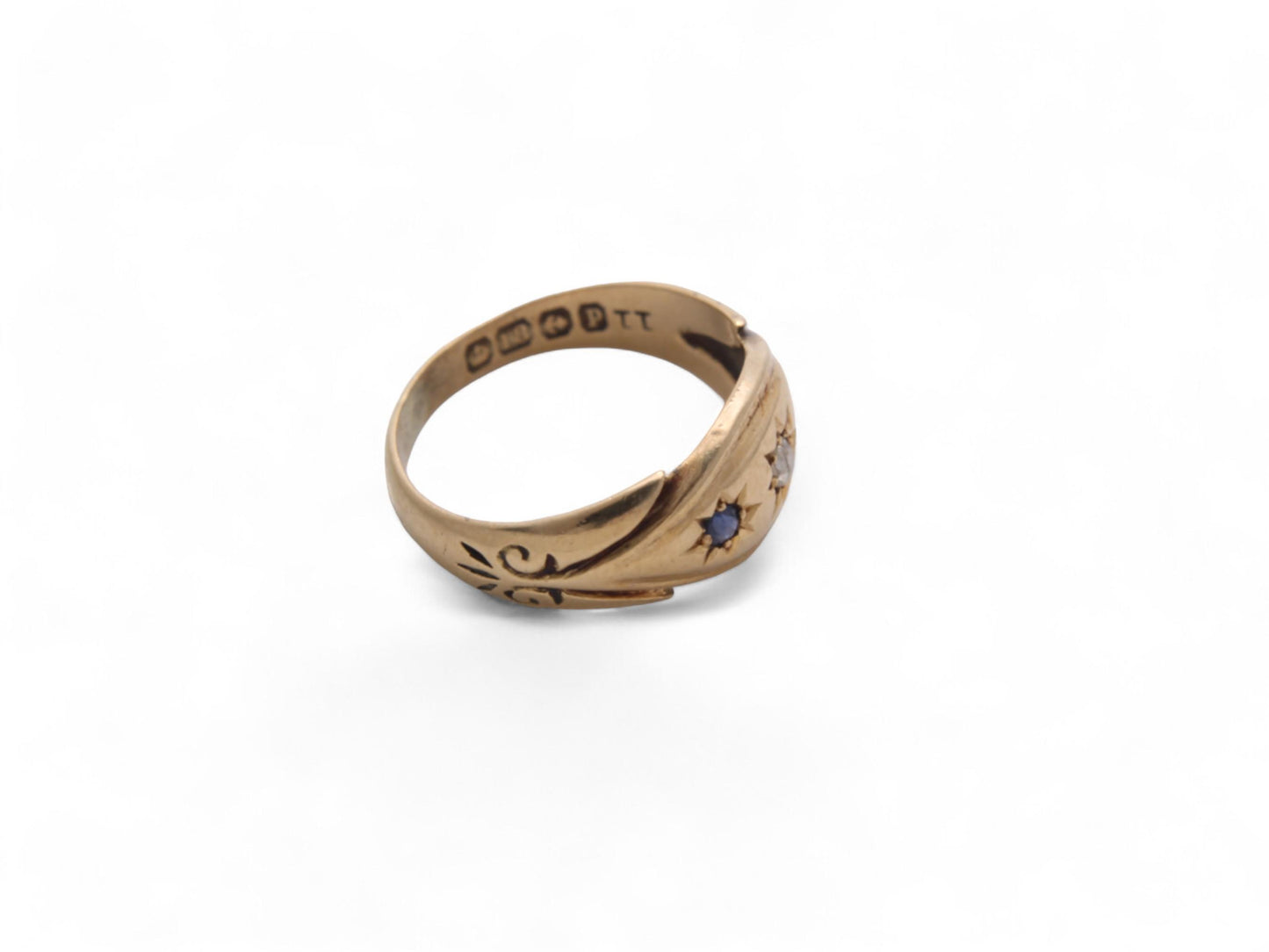 Antique 18ct Gold, Diamond & Sapphire Gypsy Ring, 1914
