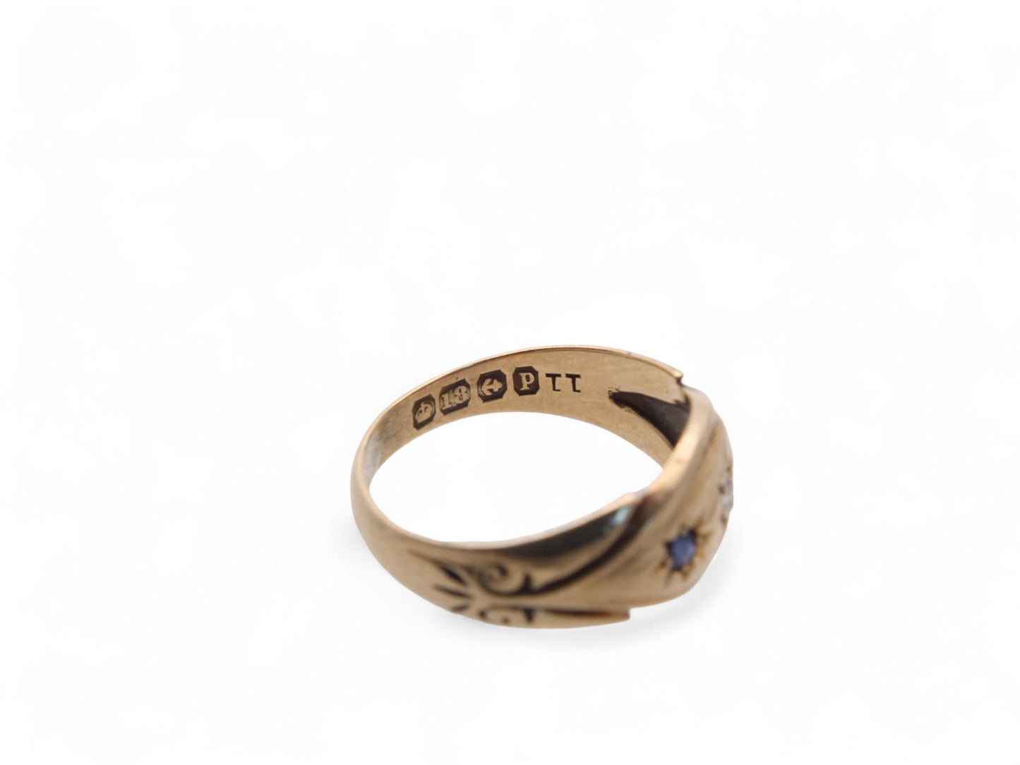 Antique 18ct Gold, Diamond & Sapphire Gypsy Ring, 1914