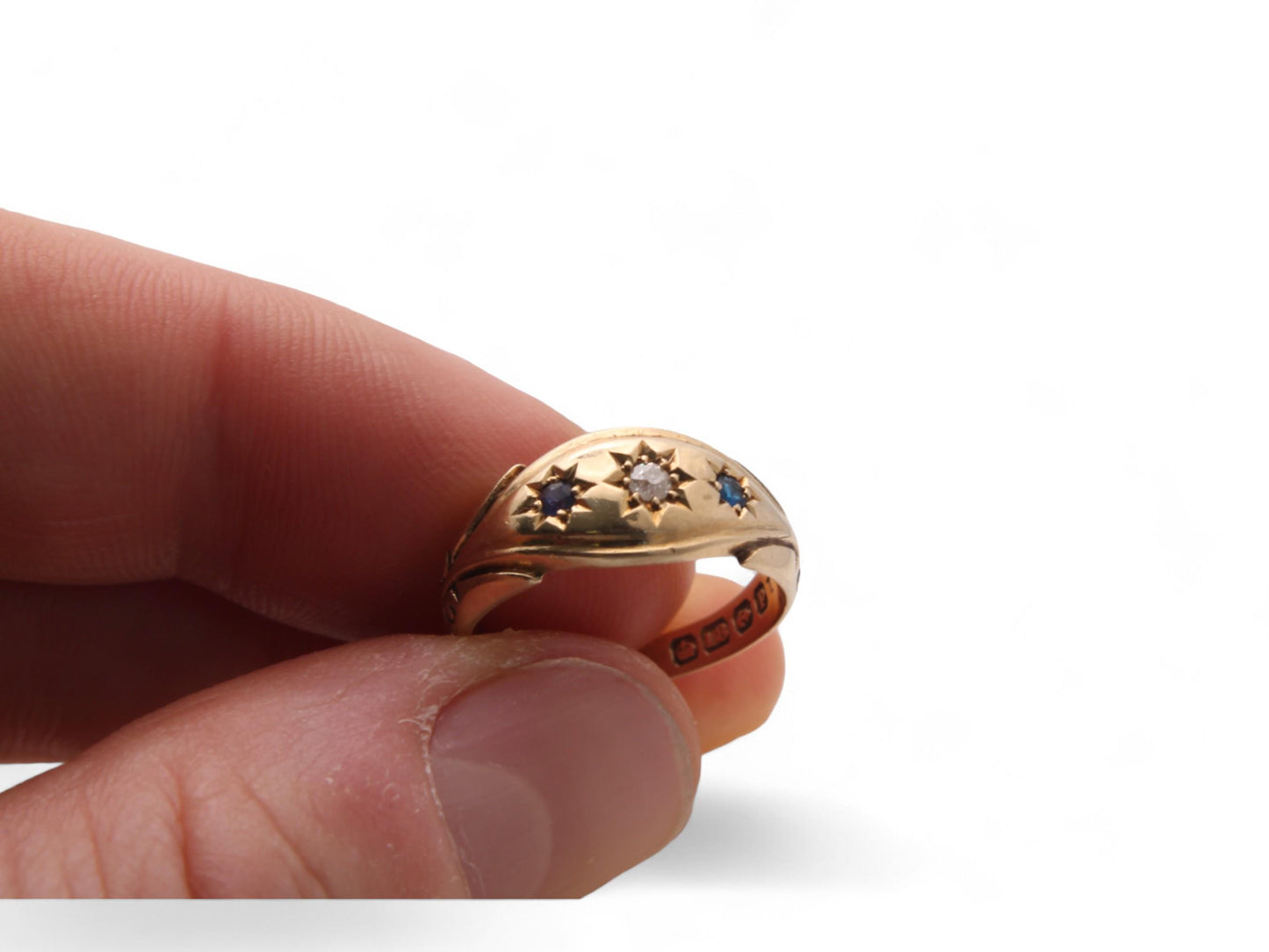 Antique 18ct Gold, Diamond & Sapphire Gypsy Ring, 1914