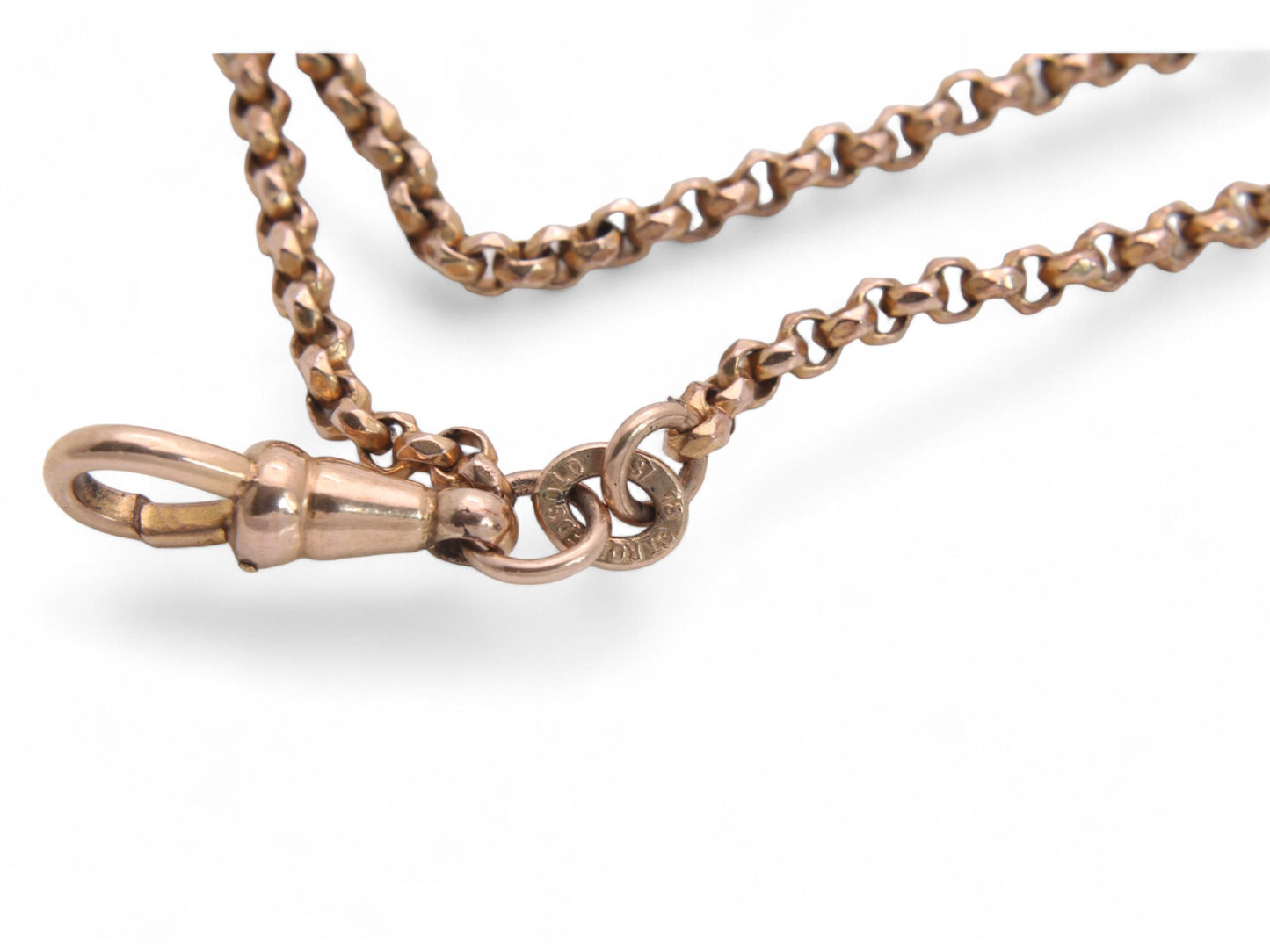 Antique Victorian 18ct Rolled Rose Gold Long Guard Necklace, 53.5"