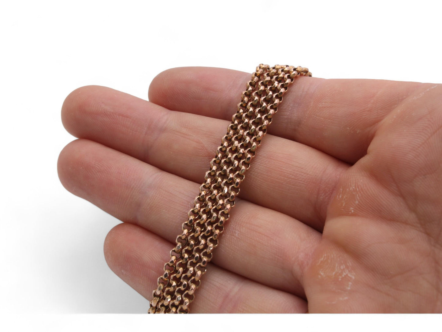 Antique Victorian 18ct Rolled Rose Gold Long Guard Necklace, 53.5"