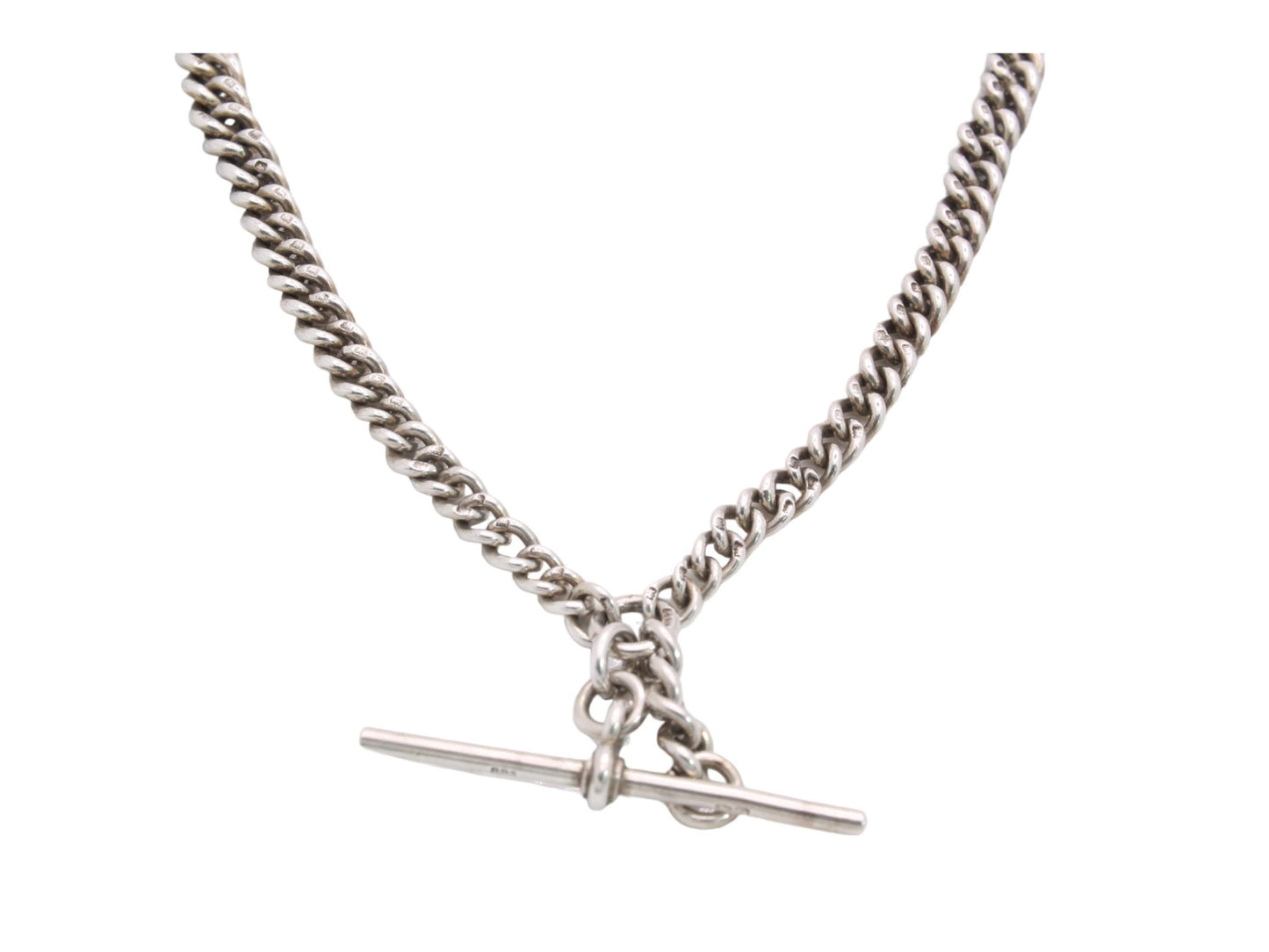 Antique Sterling Silver Graduated Double Albert Chain, 15.75"