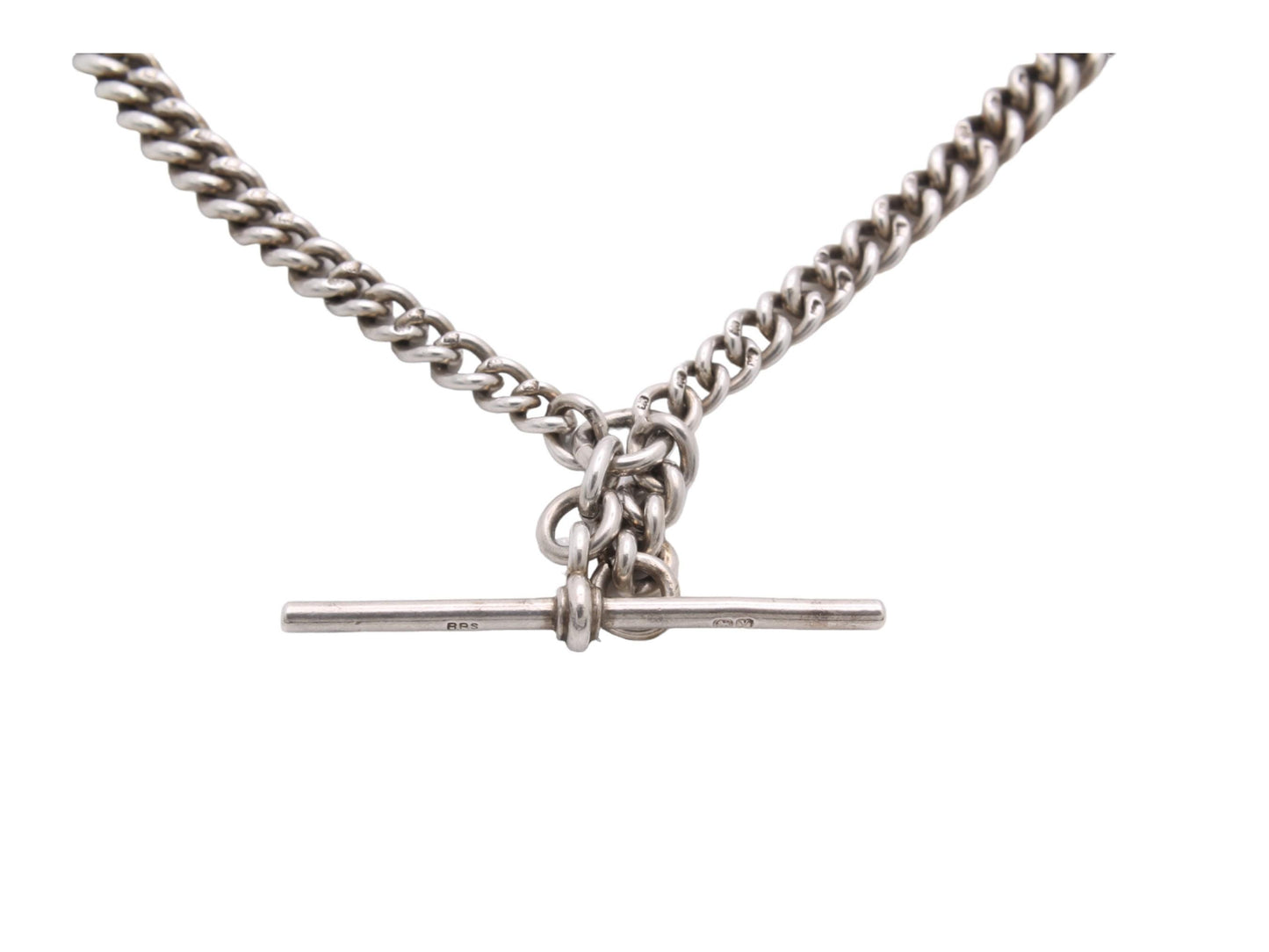 Antique Sterling Silver Graduated Double Albert Chain, 15.75"