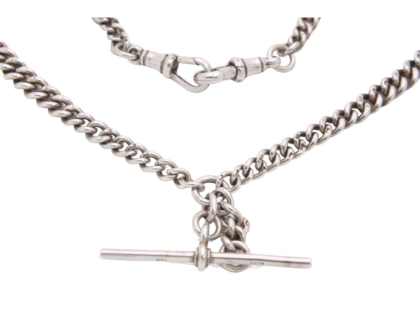 Antique Sterling Silver Graduated Double Albert Chain, 15.75"