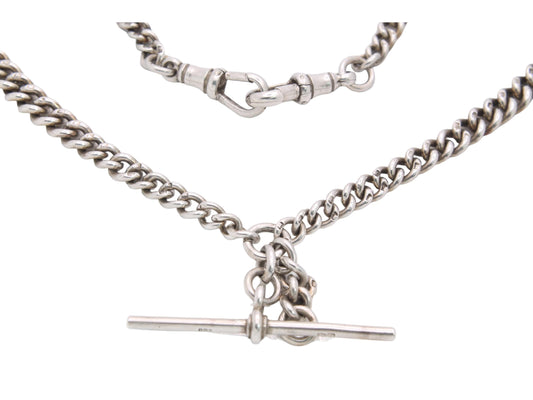 Antique Sterling Silver Graduated Double Albert Chain, 15.75"