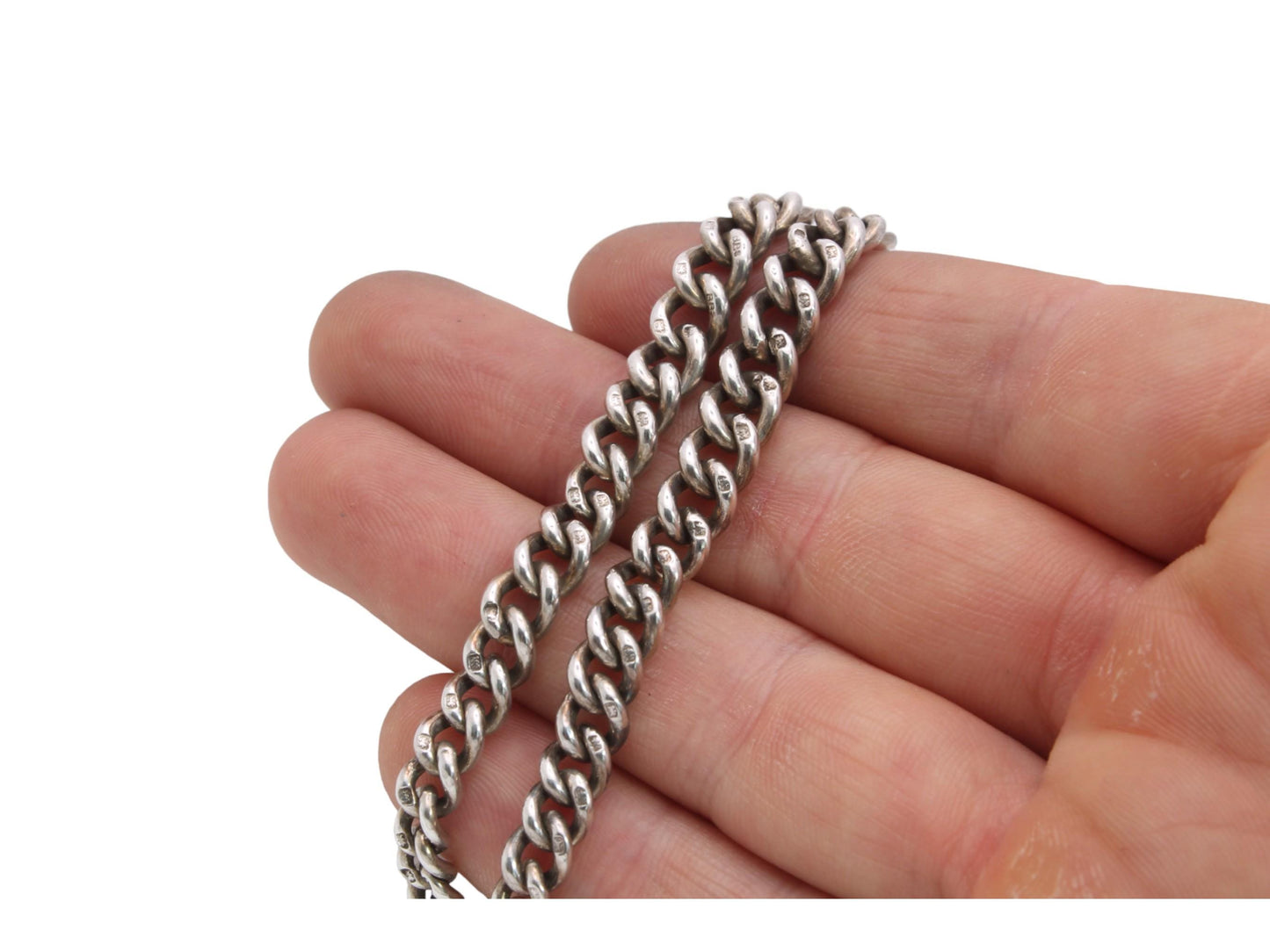 Antique Sterling Silver Graduated Double Albert Chain, 15.75"