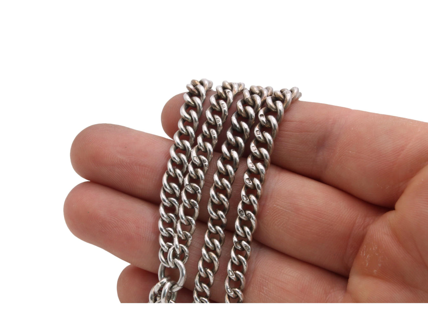 Antique Sterling Silver Graduated Double Albert Chain, 15.75"