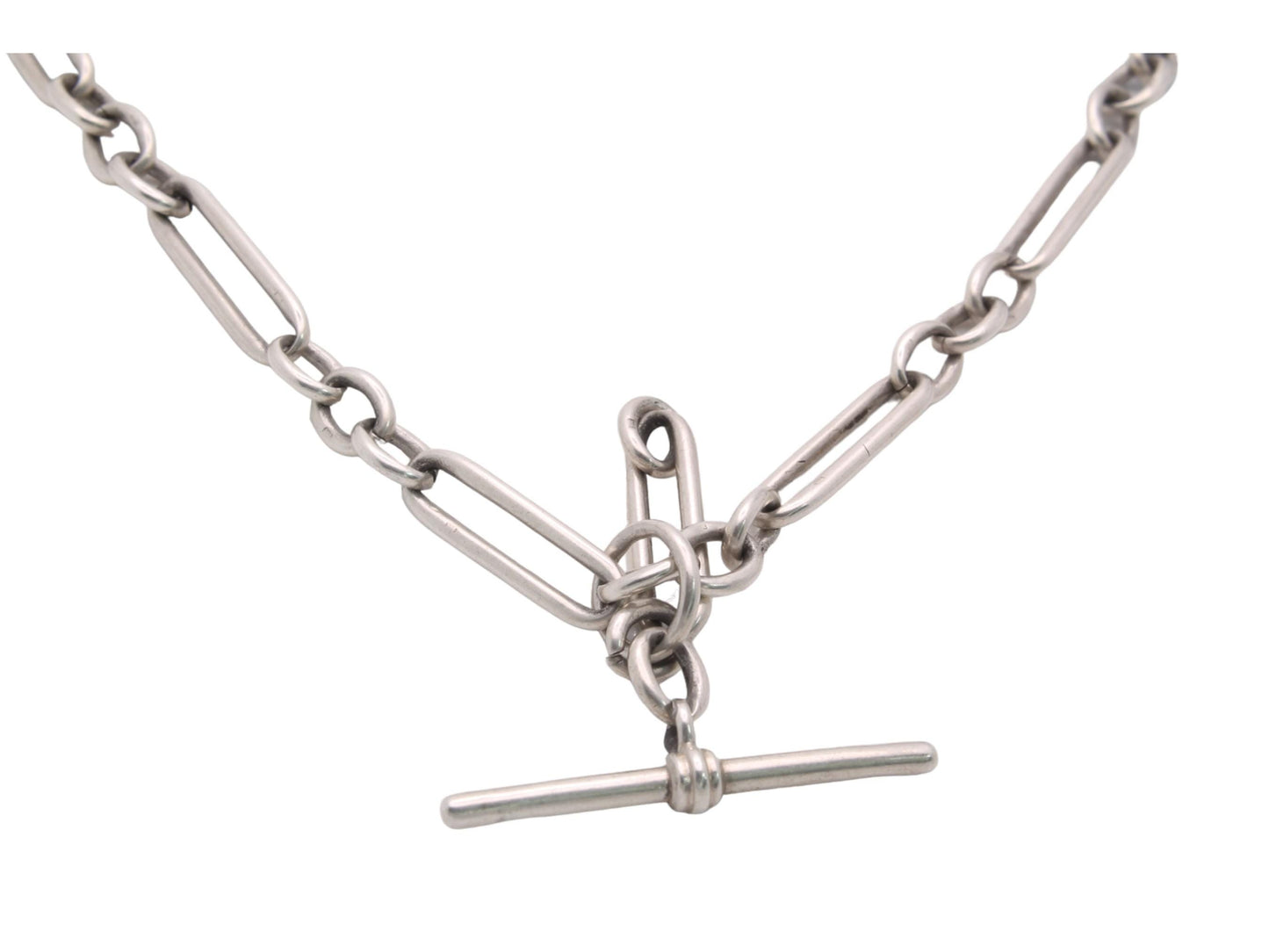 Antique Silver Trombone Link Double Albert Watch Chain J.W Benson, 18"