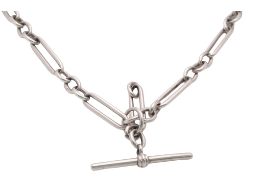 Antique Silver Trombone Link Double Albert Watch Chain J.W Benson, 18"
