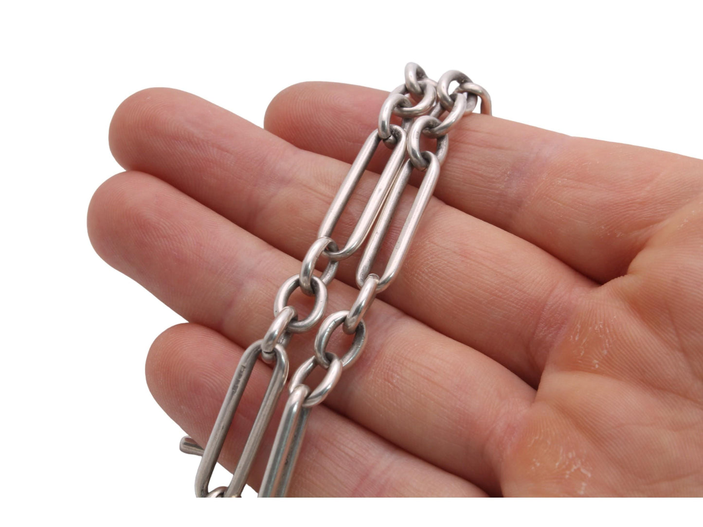 Antique Silver Trombone Link Double Albert Watch Chain J.W Benson, 18"