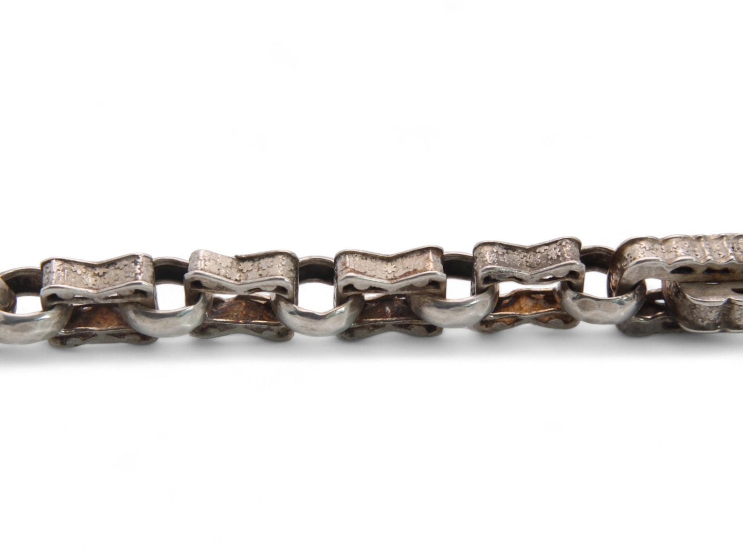 Antique Sterling Silver Fancy Star Link Watch Chain, 14"