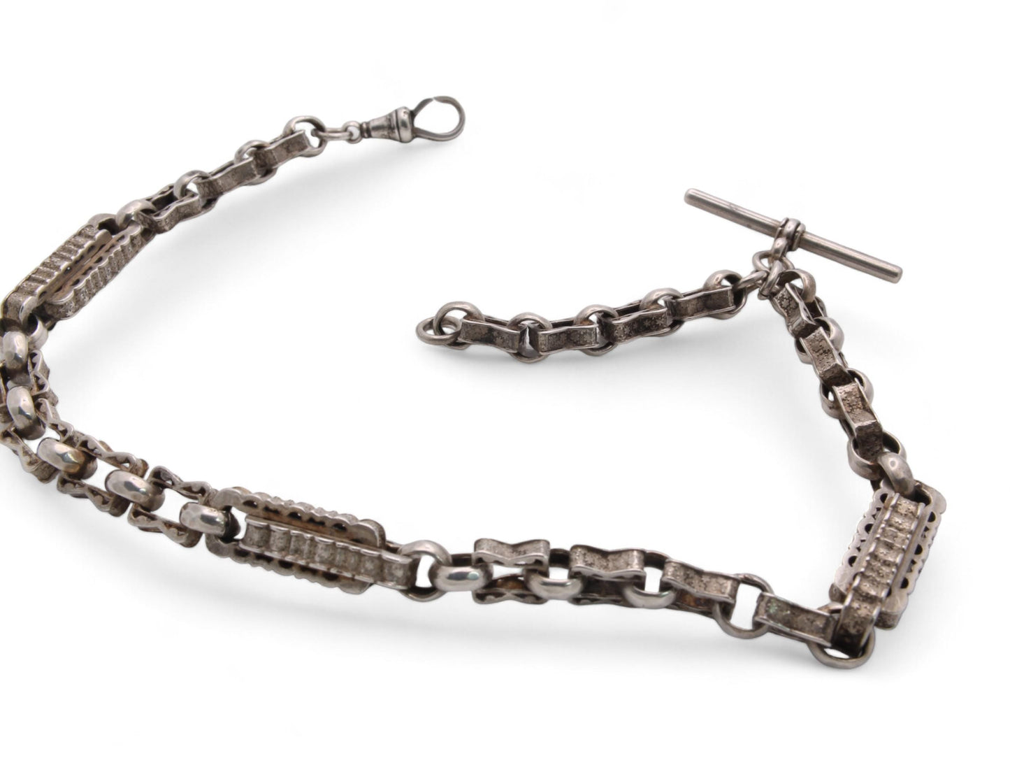 Antique Sterling Silver Fancy Star Link Watch Chain, 14"