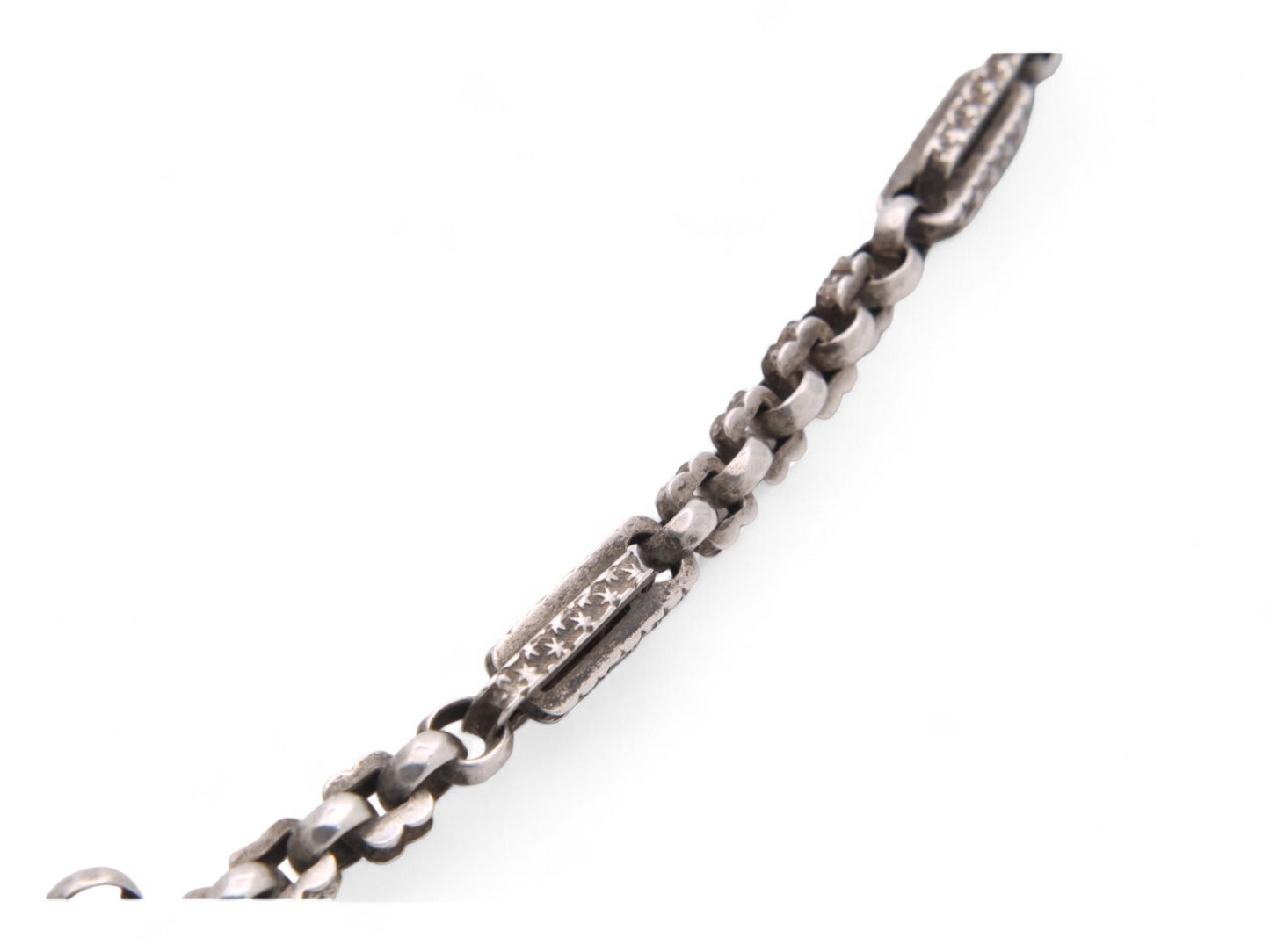 Antique Sterling Silver Fancy Star Link Double Albert Chain, 15.75"