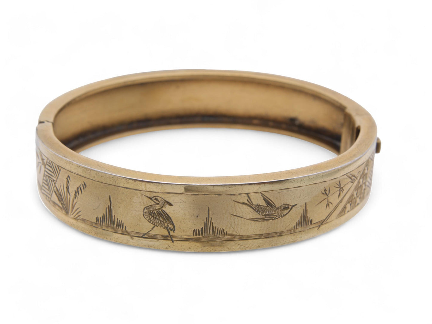 Antique-Sterling-Silver-Guilt-Swallow-Bangle
