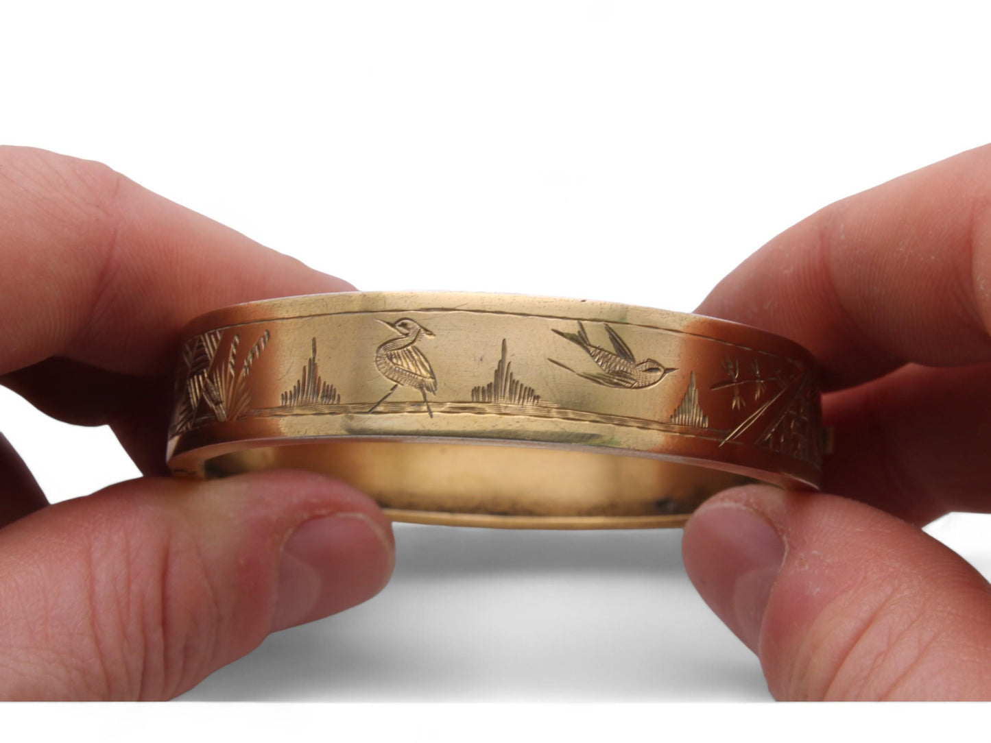 Antique Sterling Silver Guilt Swallow Bangle