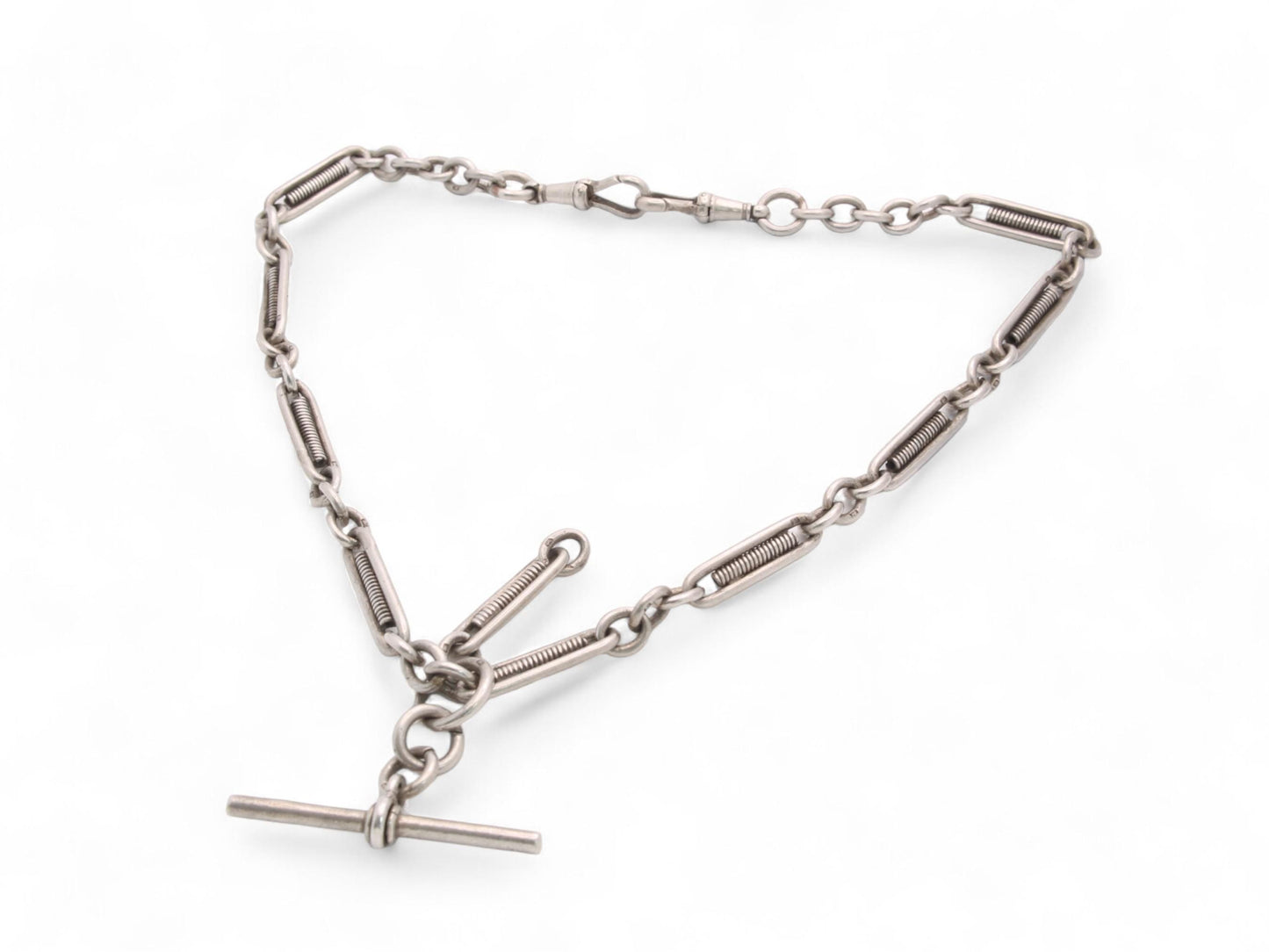 Antique Sterling Silver Trombone Link Albert Chain, 16.5"