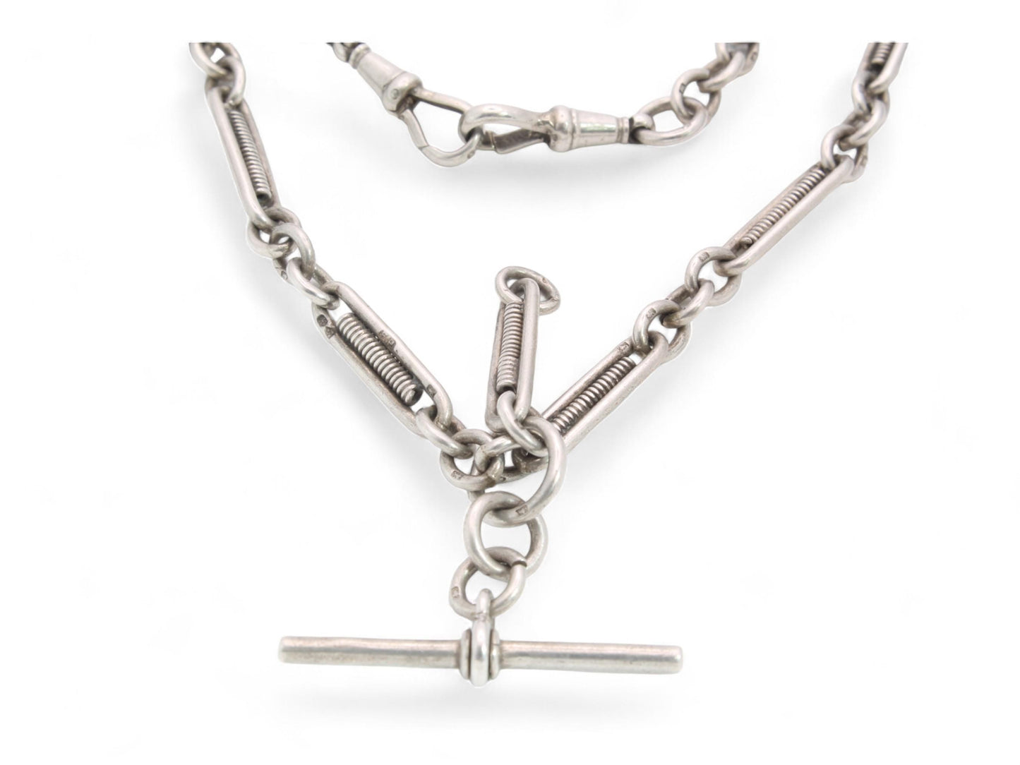 Antique Sterling Silver Trombone Link Albert Chain, 16.5"