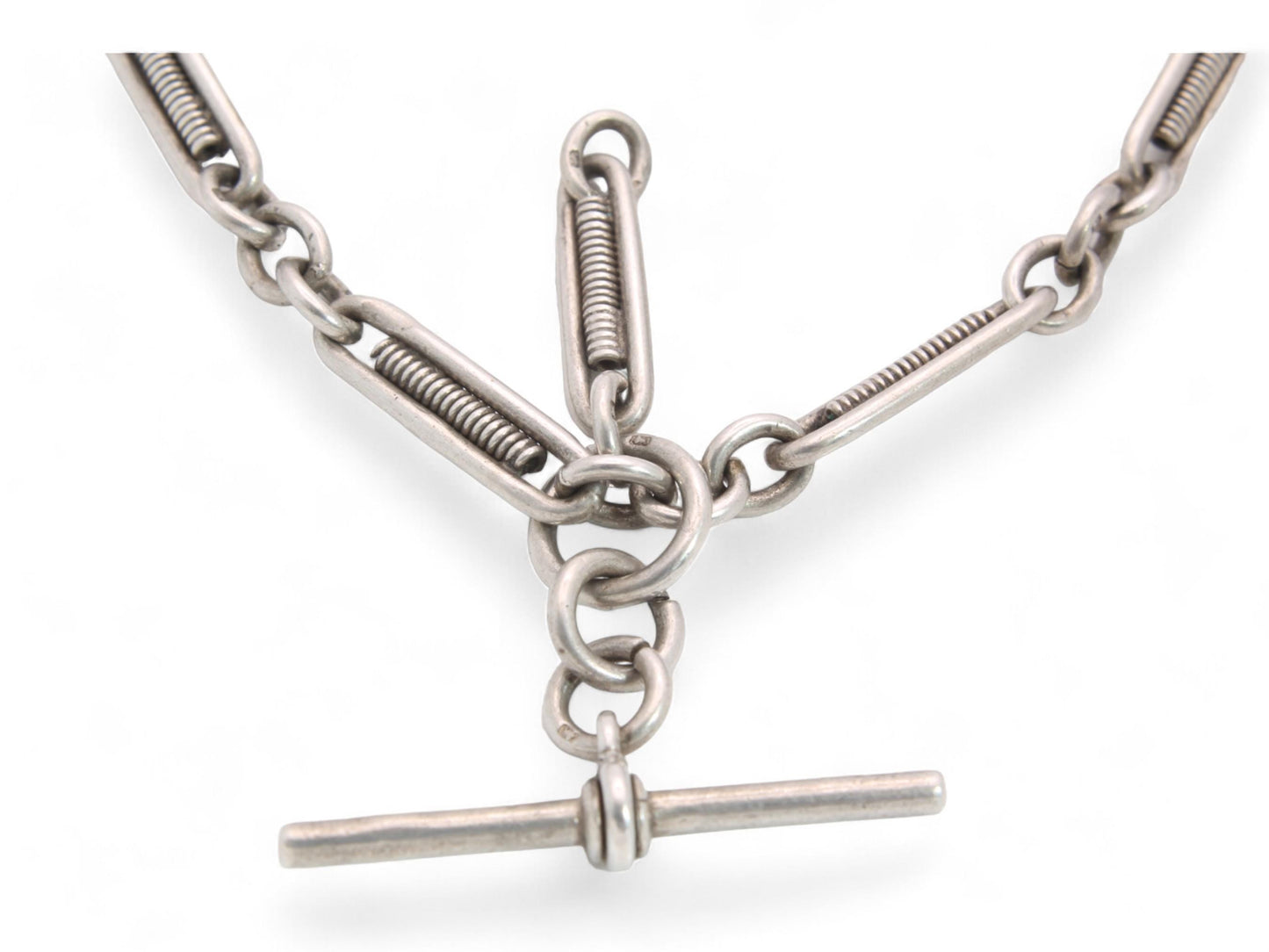 Antique Sterling Silver Trombone Link Albert Chain, 16.5"