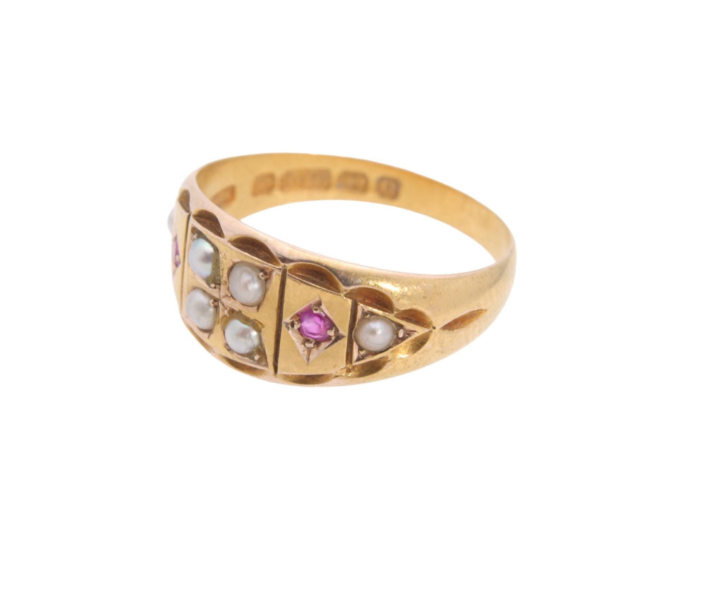 Antique Victorian 15ct Gold Ruby & Pearl Ring