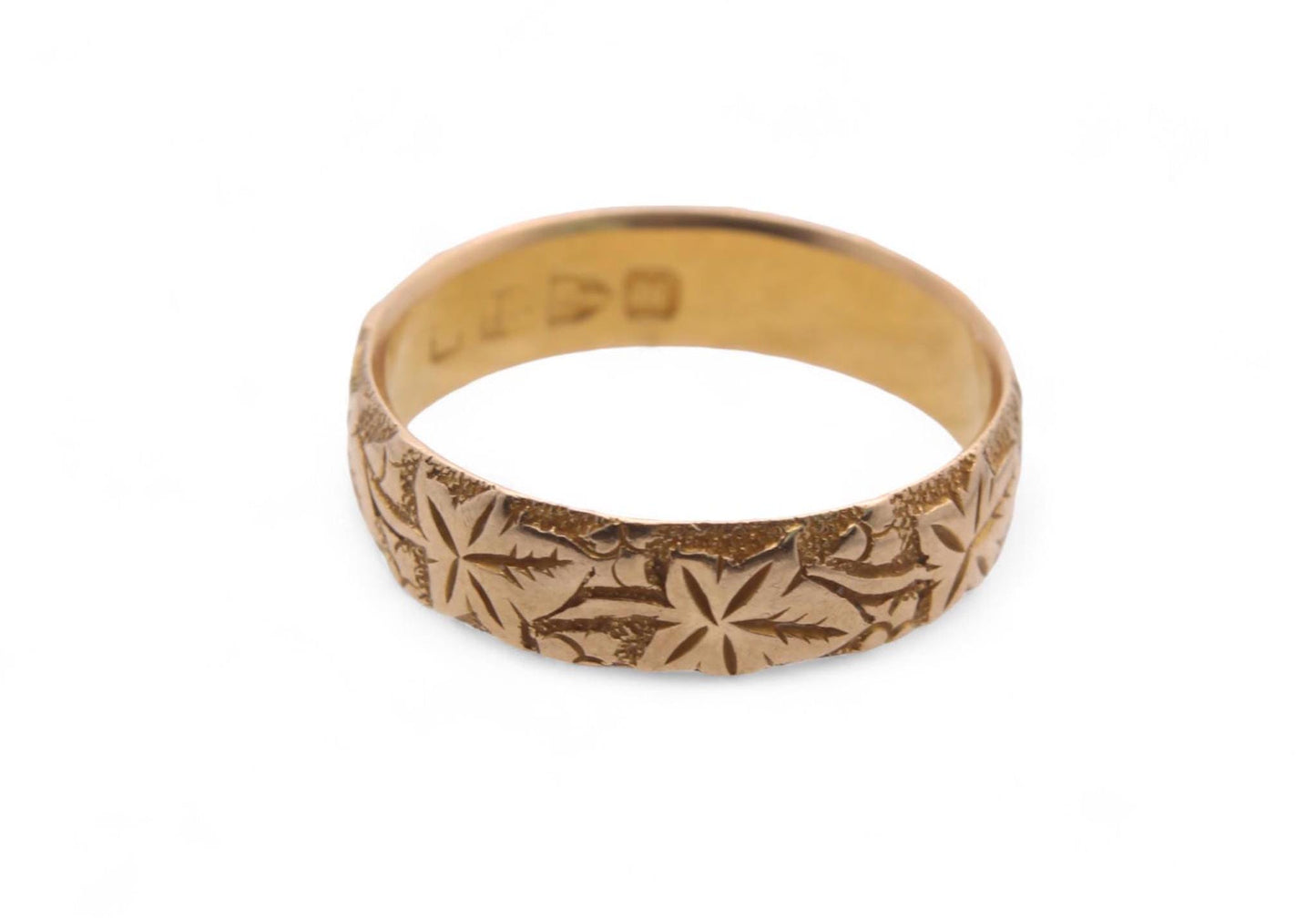 Antique Victorian Chased Ivy 18ct Gold Ring, 1895