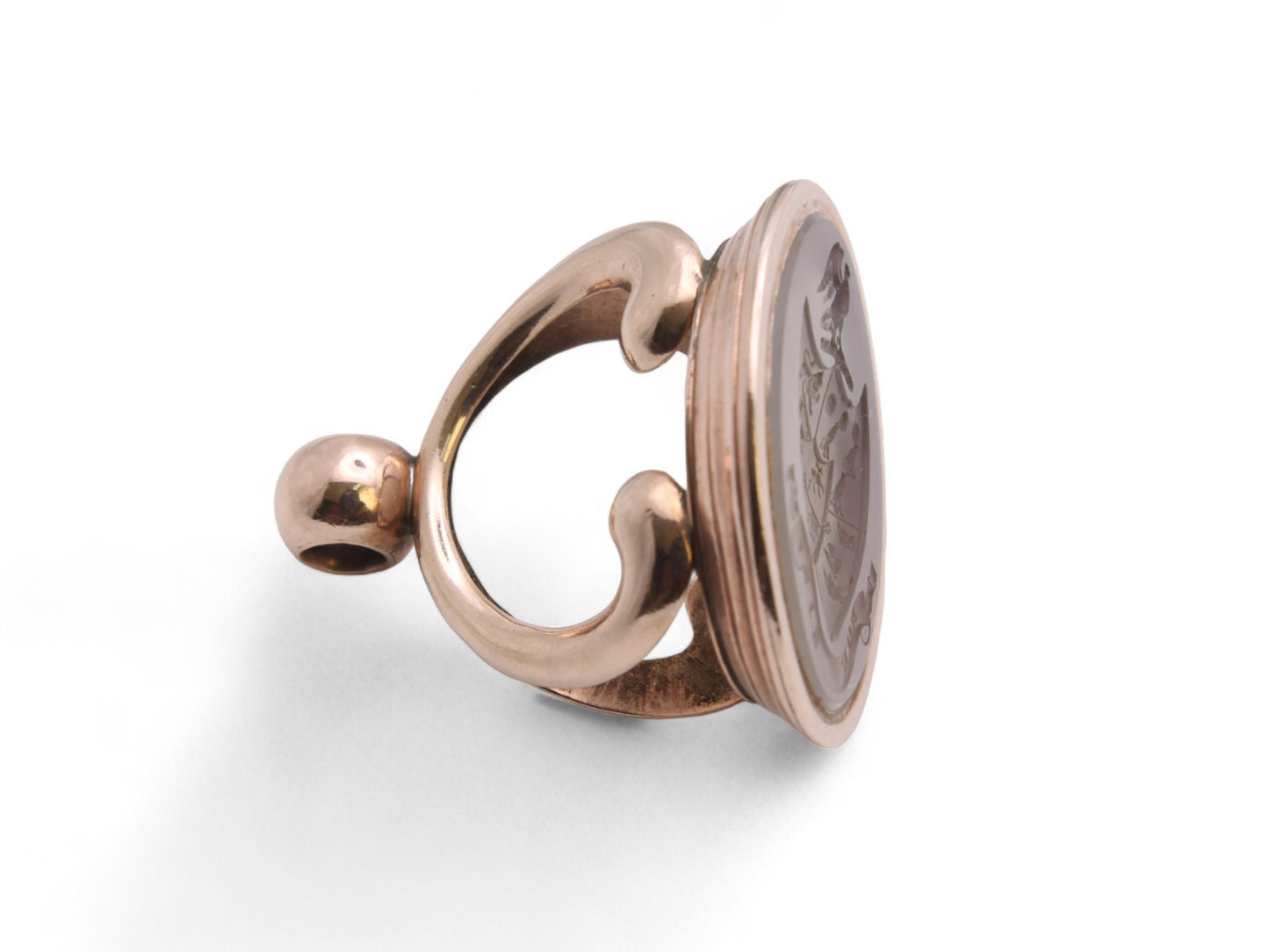 Antique 9ct Gold Chalcedony Intaglio "NOT FOR ONESELF" Phoenix Crest Seal