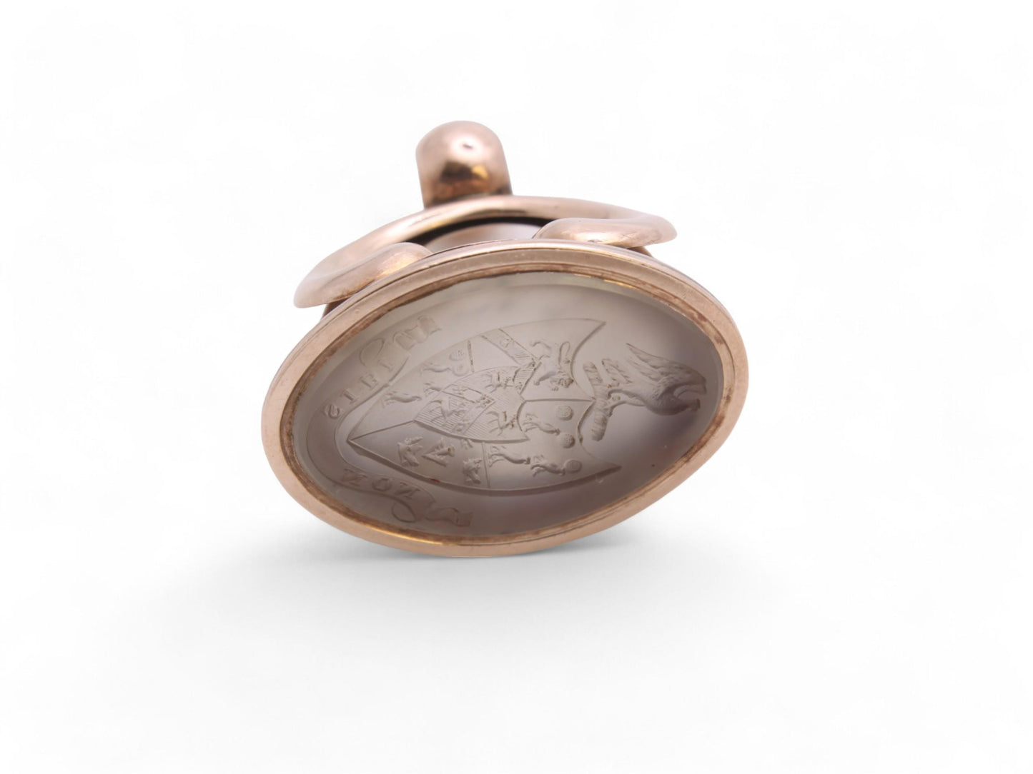 Antique 9ct Gold Chalcedony Intaglio "NOT FOR ONESELF" Phoenix Crest Seal