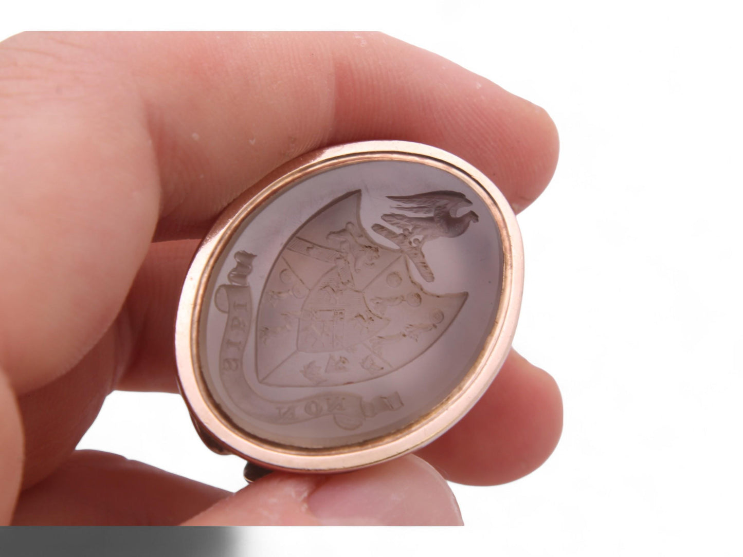 Antique 9ct Gold Chalcedony Intaglio "NOT FOR ONESELF" Phoenix Crest Seal