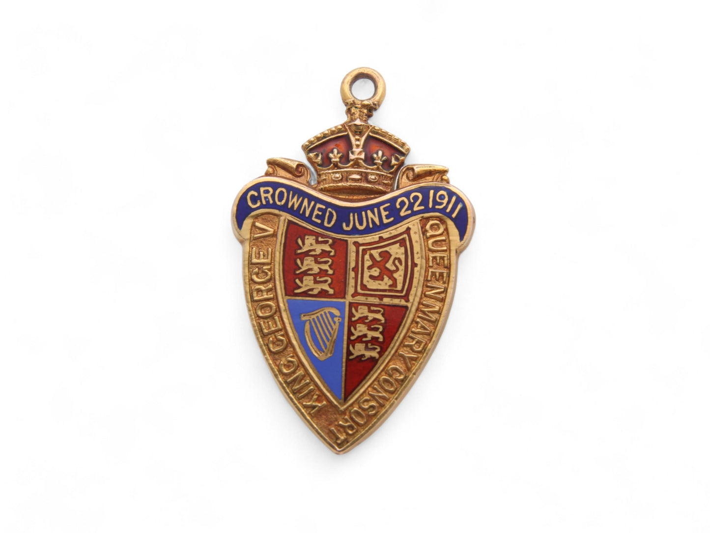 Antique 9ct Gold Enamelled 'KING GEORGE V' Royal Shield Pendant