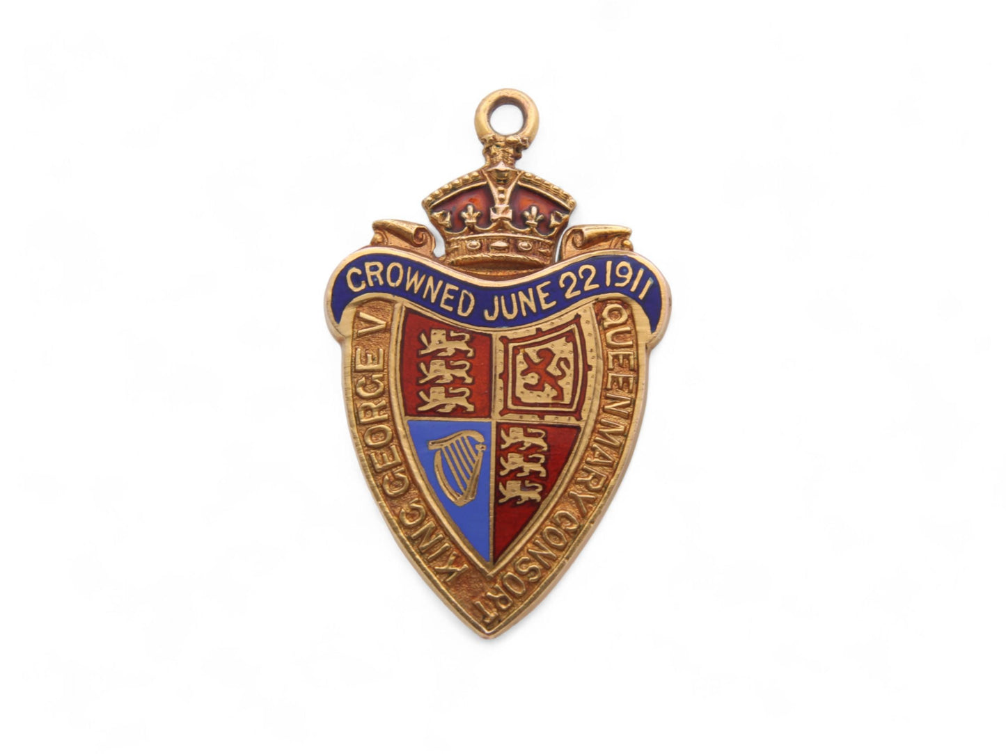 Antique 9ct Gold Enamelled 'KING GEORGE V' Royal Shield Pendant