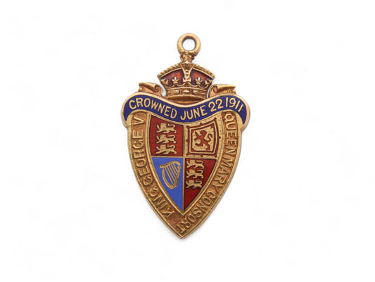 Antique 9ct Gold Enamelled 'KING GEORGE V' Royal Shield Pendant