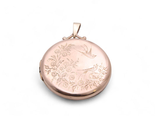 Antique 9ct Gold Large Swallow Bird In Flight Locket