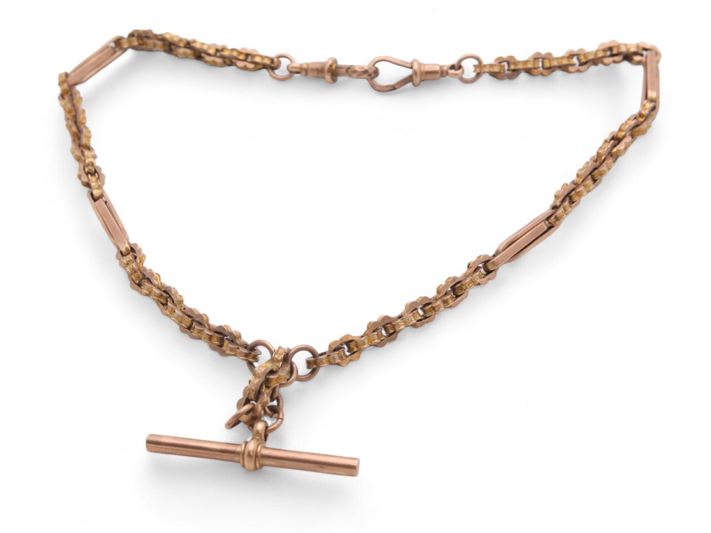 Antique 9ct Gold Fancy Star Link Albert Chain Necklace, 14"