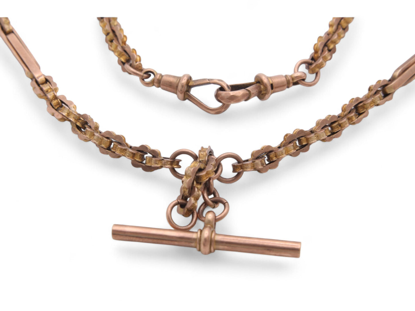 Antique 9ct Gold Fancy Star Link Double Albert Chain, 14"