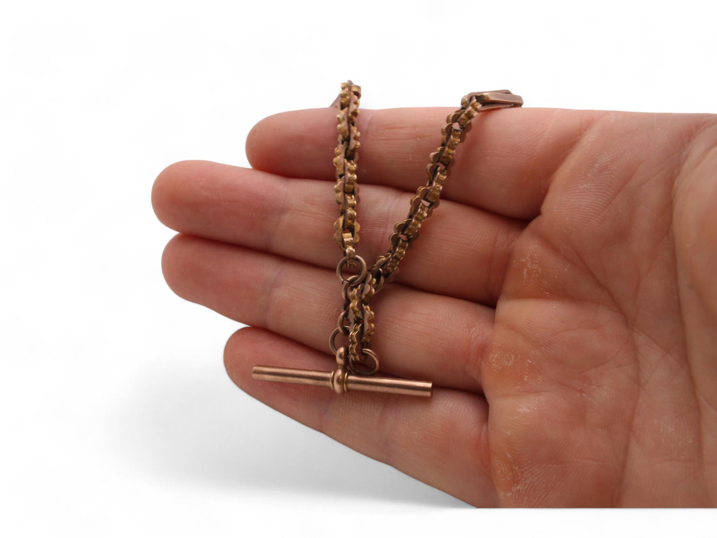 Antique 9ct Gold Fancy Star Link Albert Chain Necklace, 14"