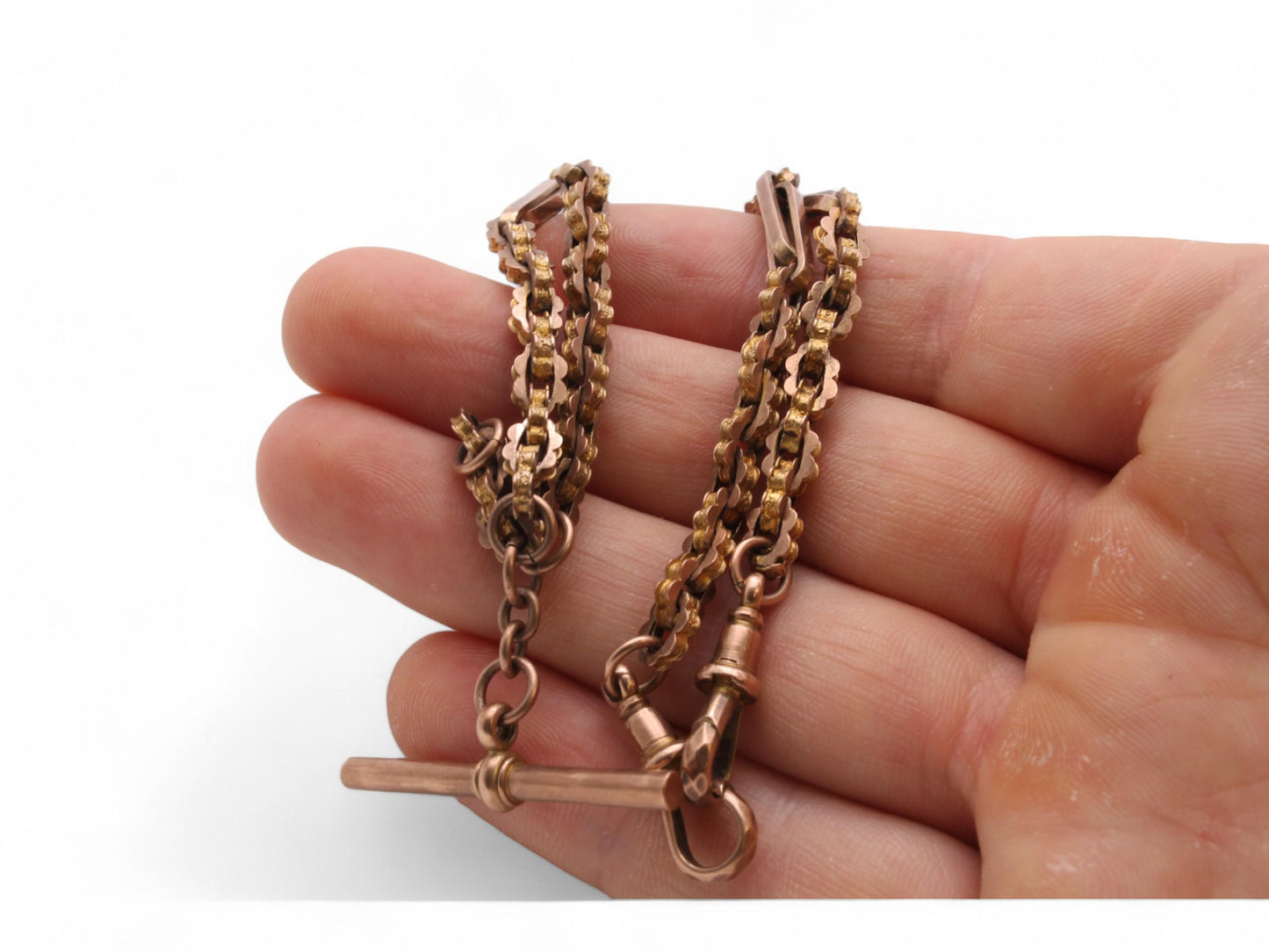 Antique 9ct Gold Fancy Star Link Double Albert Chain, 14"