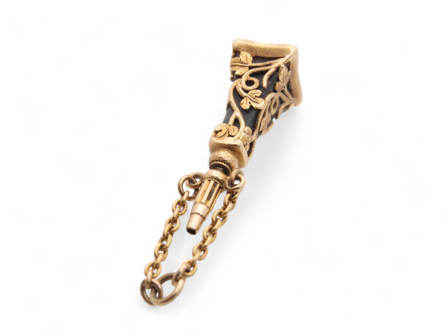 Antique 15ct Gold Ivy Motif Watch Key Pendant With Greyhound Intaglio Crest
