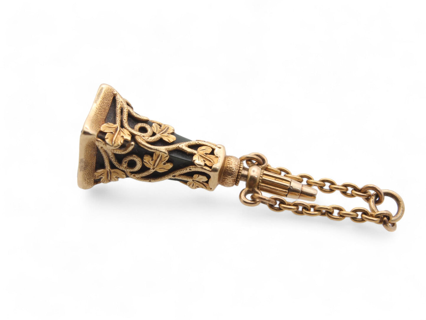Antique 15ct Gold Ivy Motif Watch Key Pendant With Greyhound Intaglio Crest
