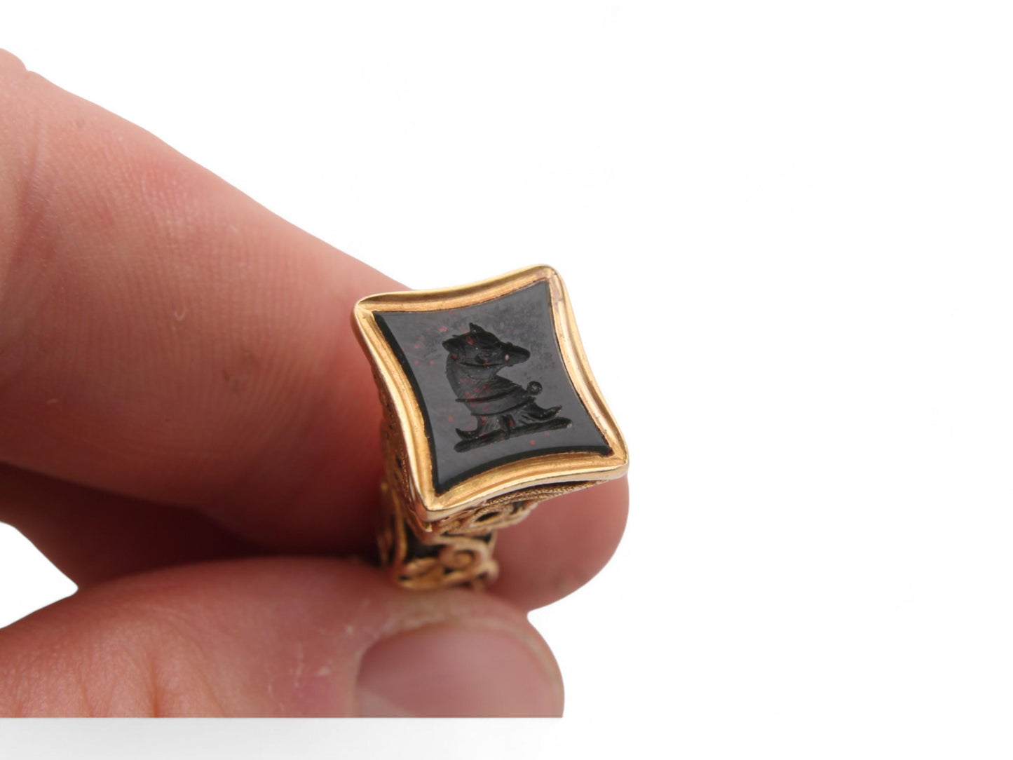Antique 15ct Gold Ivy Motif Watch Key Pendant With Greyhound Intaglio Crest