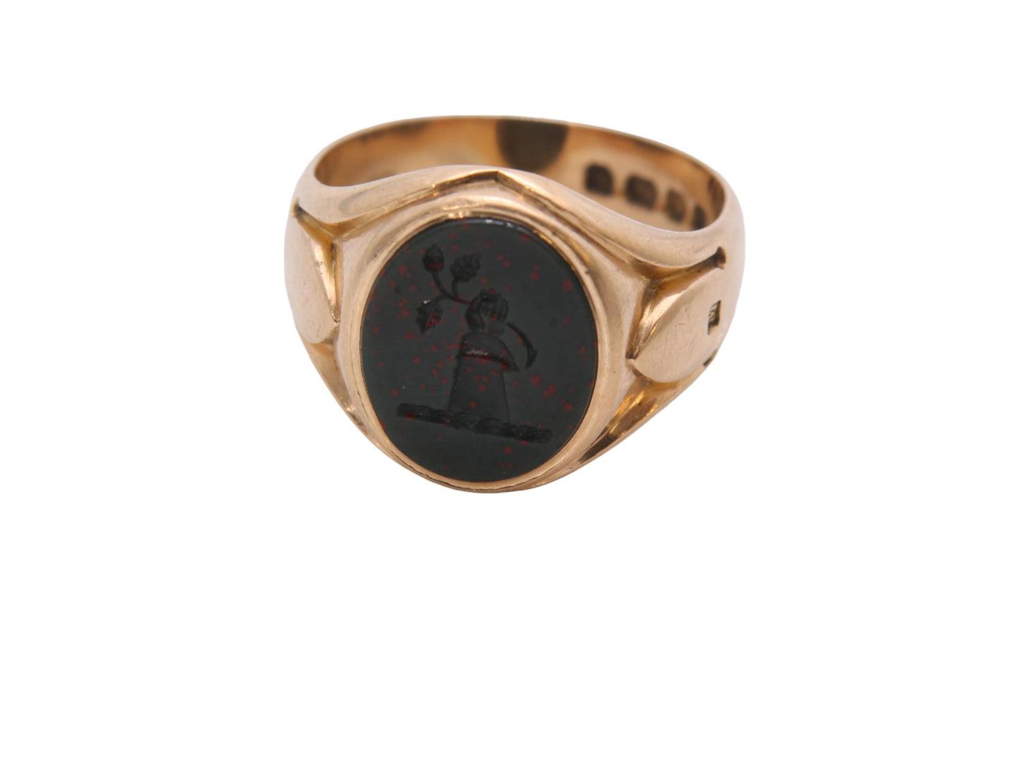 Antique-18ct-Gold-Bloodstone-Intaglio-Crest-Signet-Ring