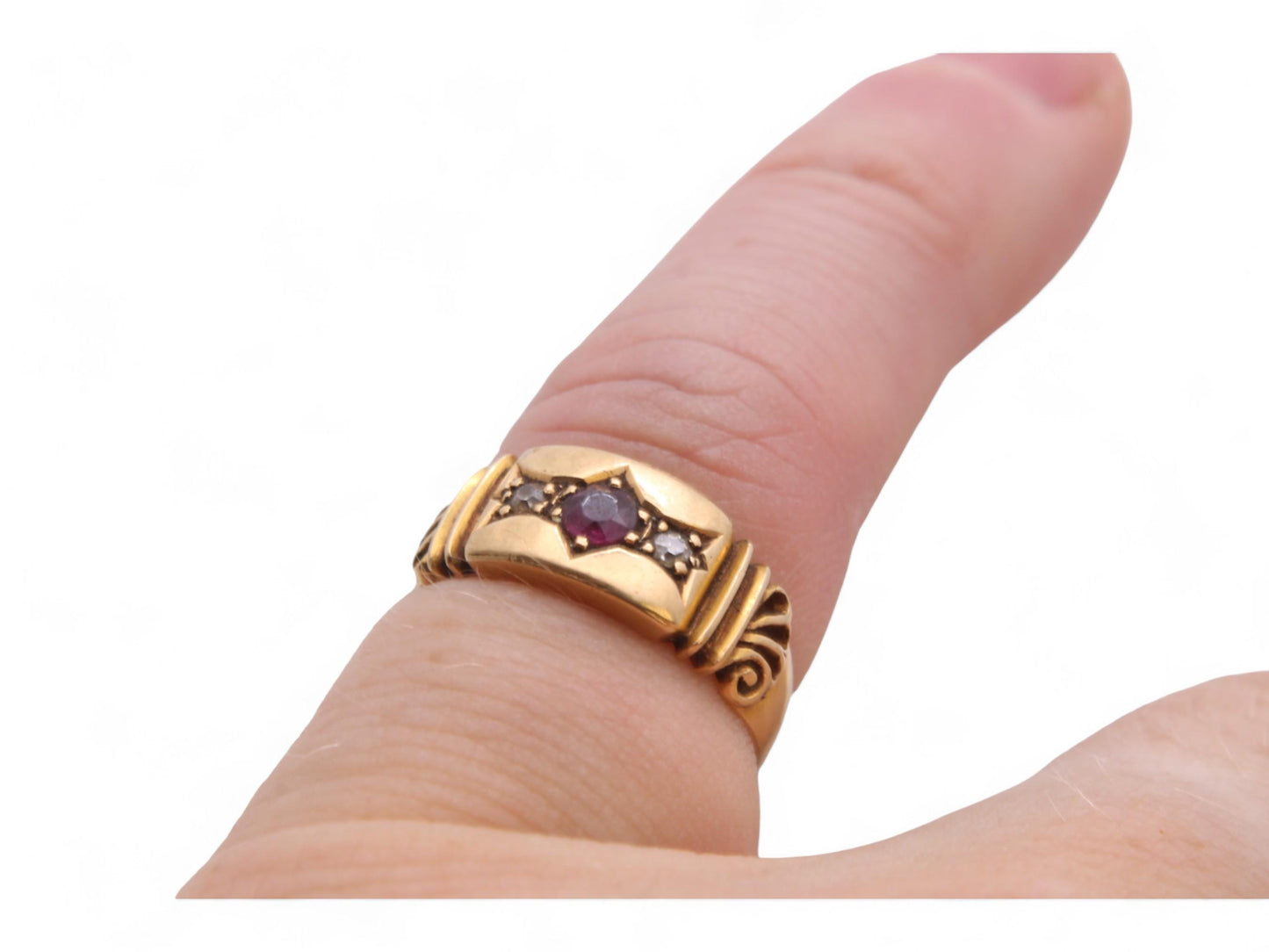 Antique 18ct Gold Ruby Diamond Gypsy Ring