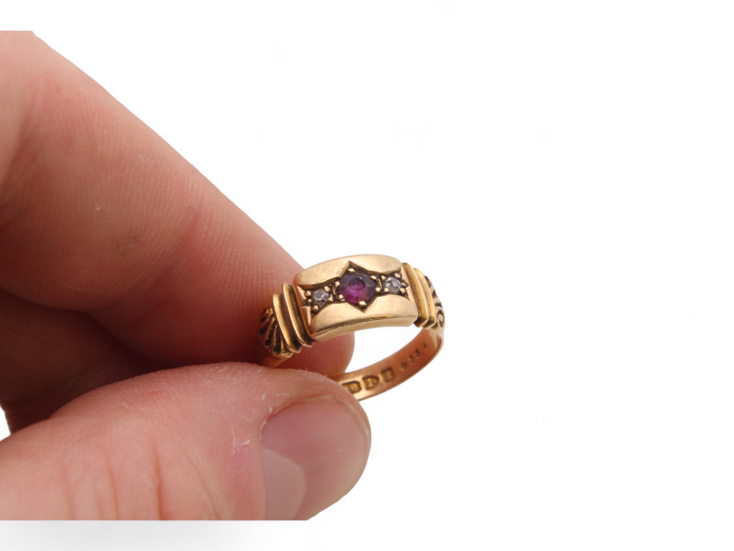 Antique 18ct Gold Ruby Diamond Gypsy Ring