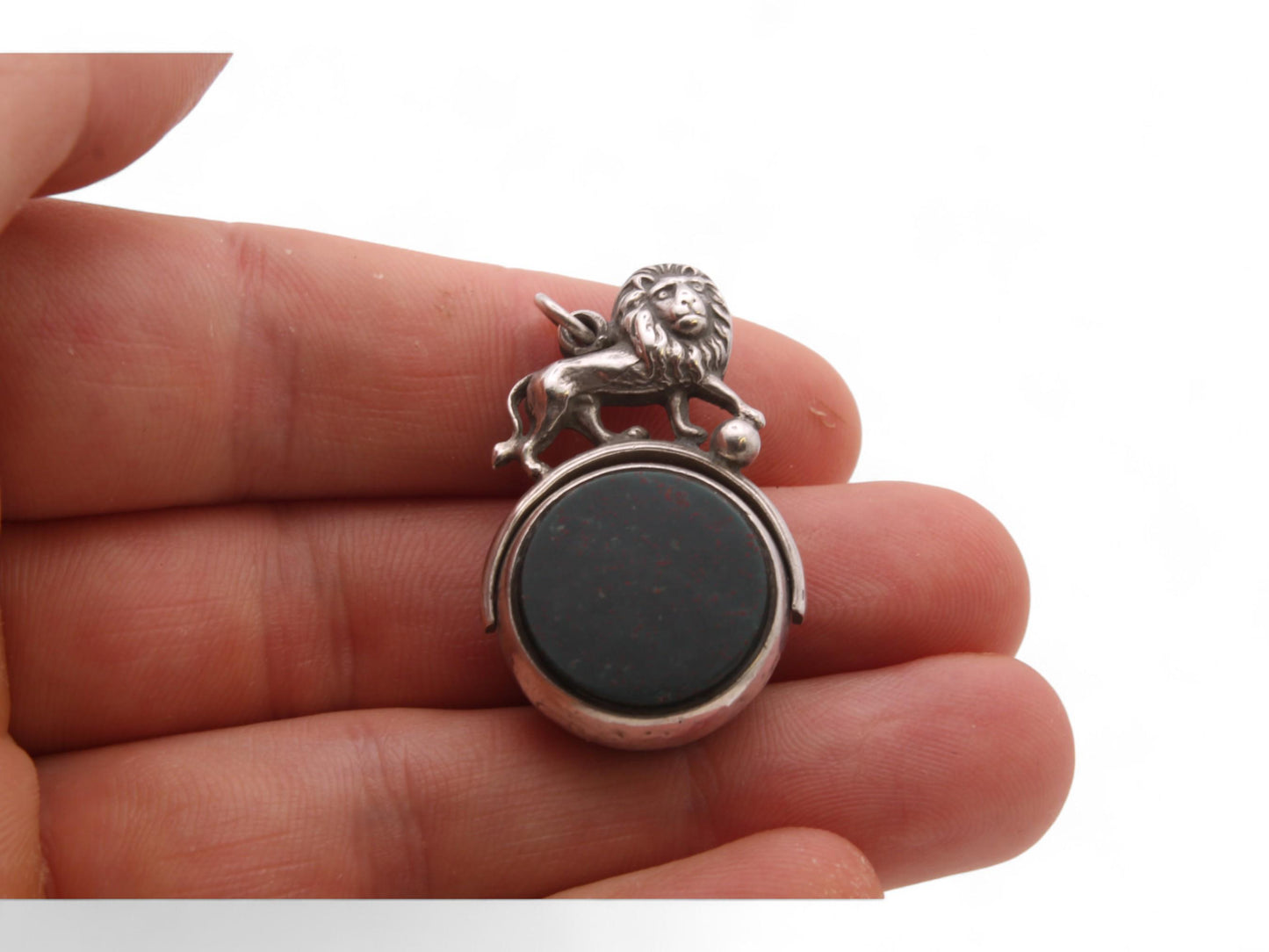 Antique Sterling Silver Lion Spinner Pendant