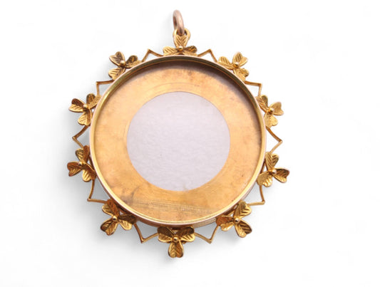 Antique 15ct Gold Shamrock Motif Locket Pendant