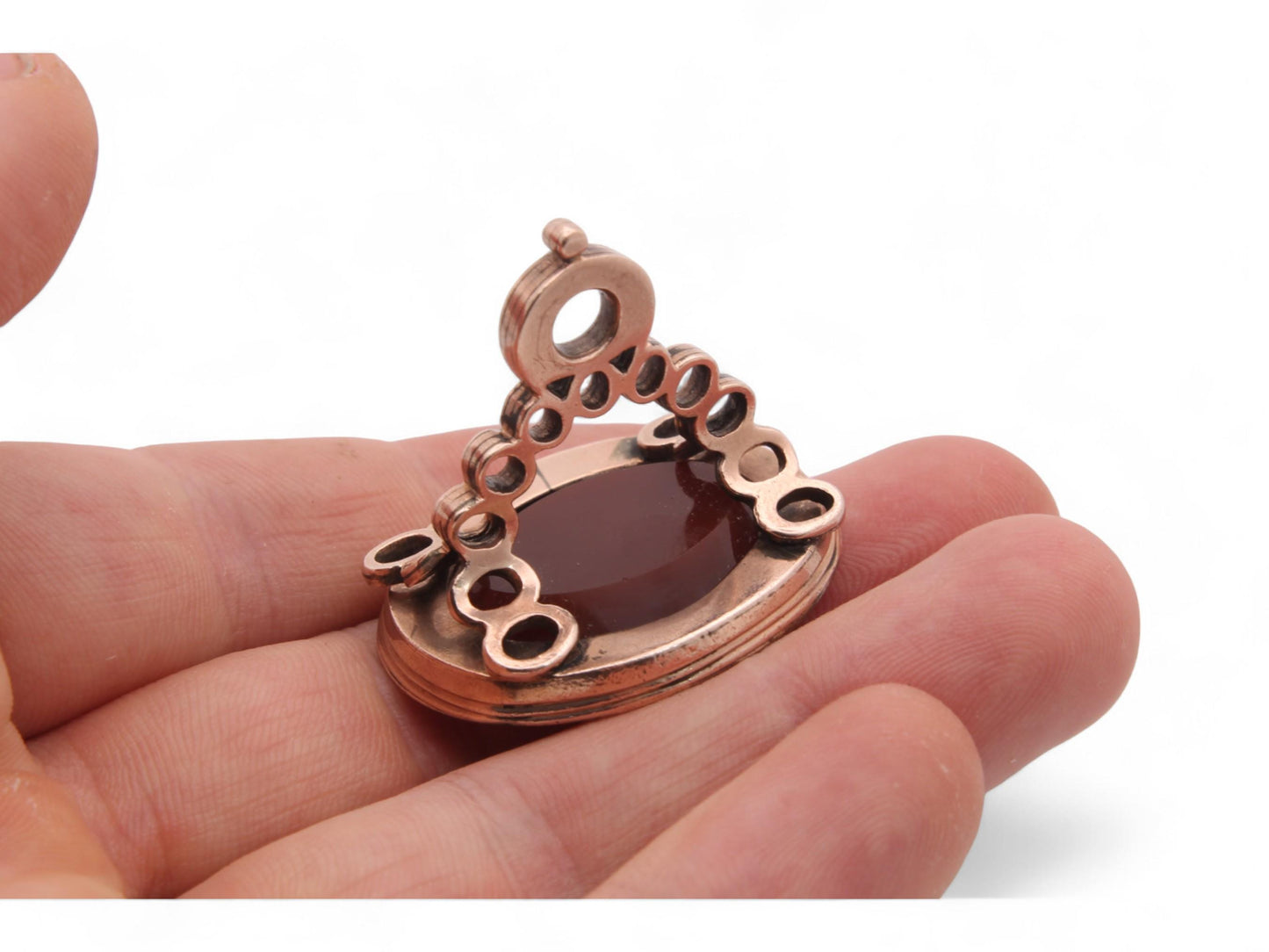 Antique 9ct Gold Carnelian Raven Intaglio "All Things For The Good" Pendant Seal