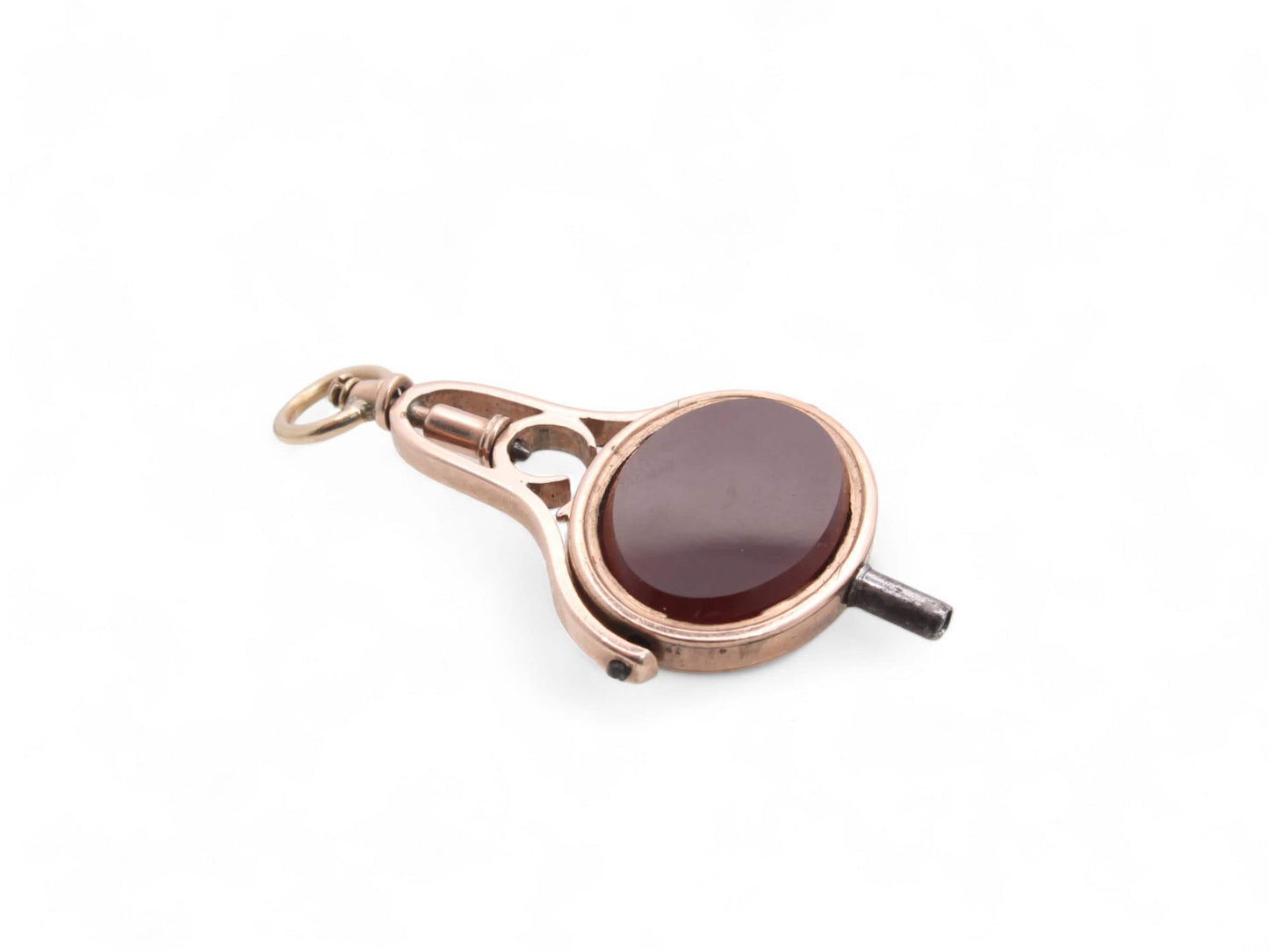Antique 9ct Gold Carnelian Spinner Watch Key With Hidden Cigar Punch, c.1860