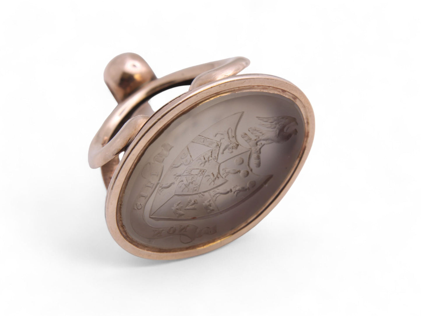 Antique 9ct Gold Chalcedony Intaglio "NOT FOR ONESELF" Phoenix Crest Seal